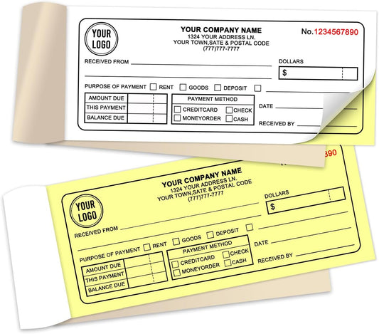 Custom Invoice Book for Small Business,2.8 x7 Inches Invoice Receipt Book,2-Part Carbonless Forms, Personalized Company Name, Address, Phone Number