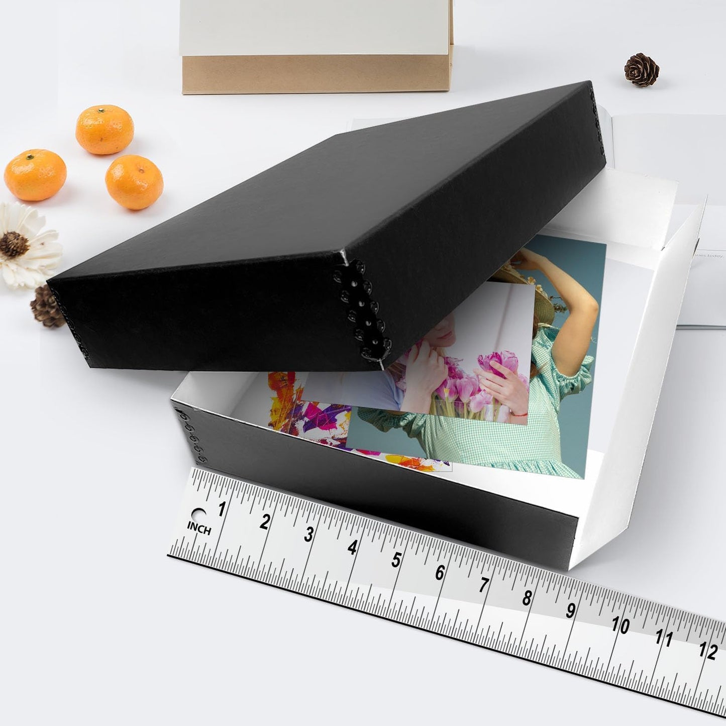 Lineco Museum Archival Storage Box, Drop Front Design with Metal Edges Removable Lid, 8.5 X 11 X 3 inches Acid-Free Photo Album Case, Preserve Prints Pictures, Magazine, Documents, Artworks, Black