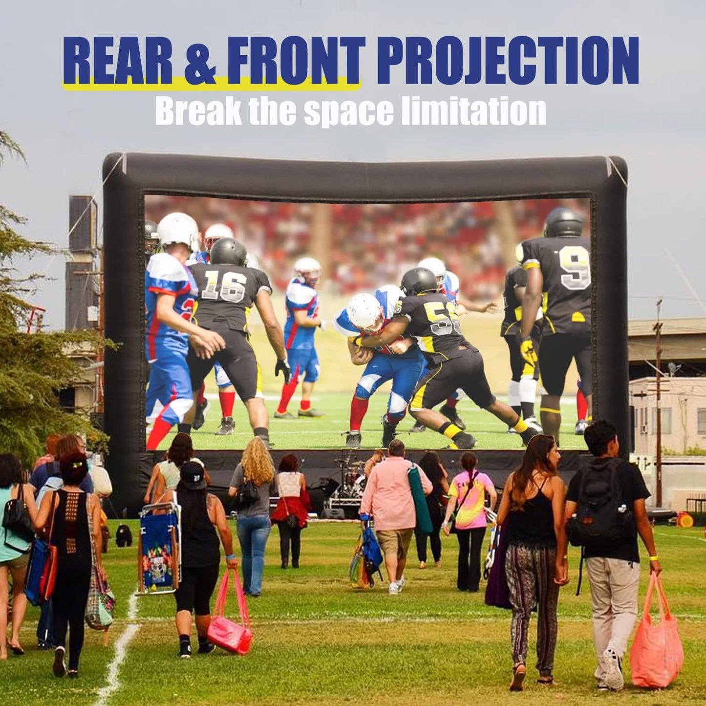Inflatable Projector Screen - 16FT Outdoor Movie Screen Blow Up for Movie Parties Backyard Outside with Air Blower and Carry Bag, Front and Rear Projection