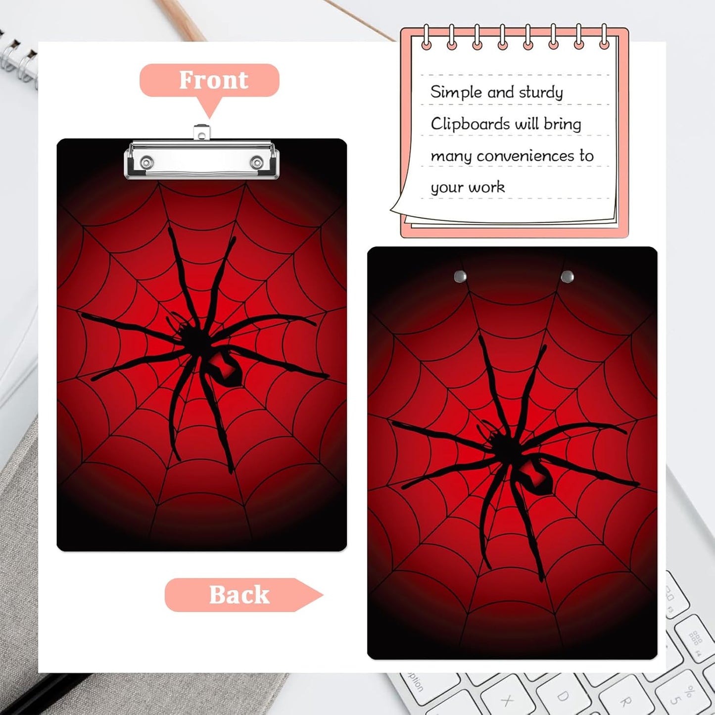 Red Spider Web Plastic Clipboards,Cute Fashion Clipboard Decorative 8.5" x 12.5"Standard A4 Size Clipboards,Acrylic Clipboard for Teacher,Social Worker,Students,Nurse,Office Supplies