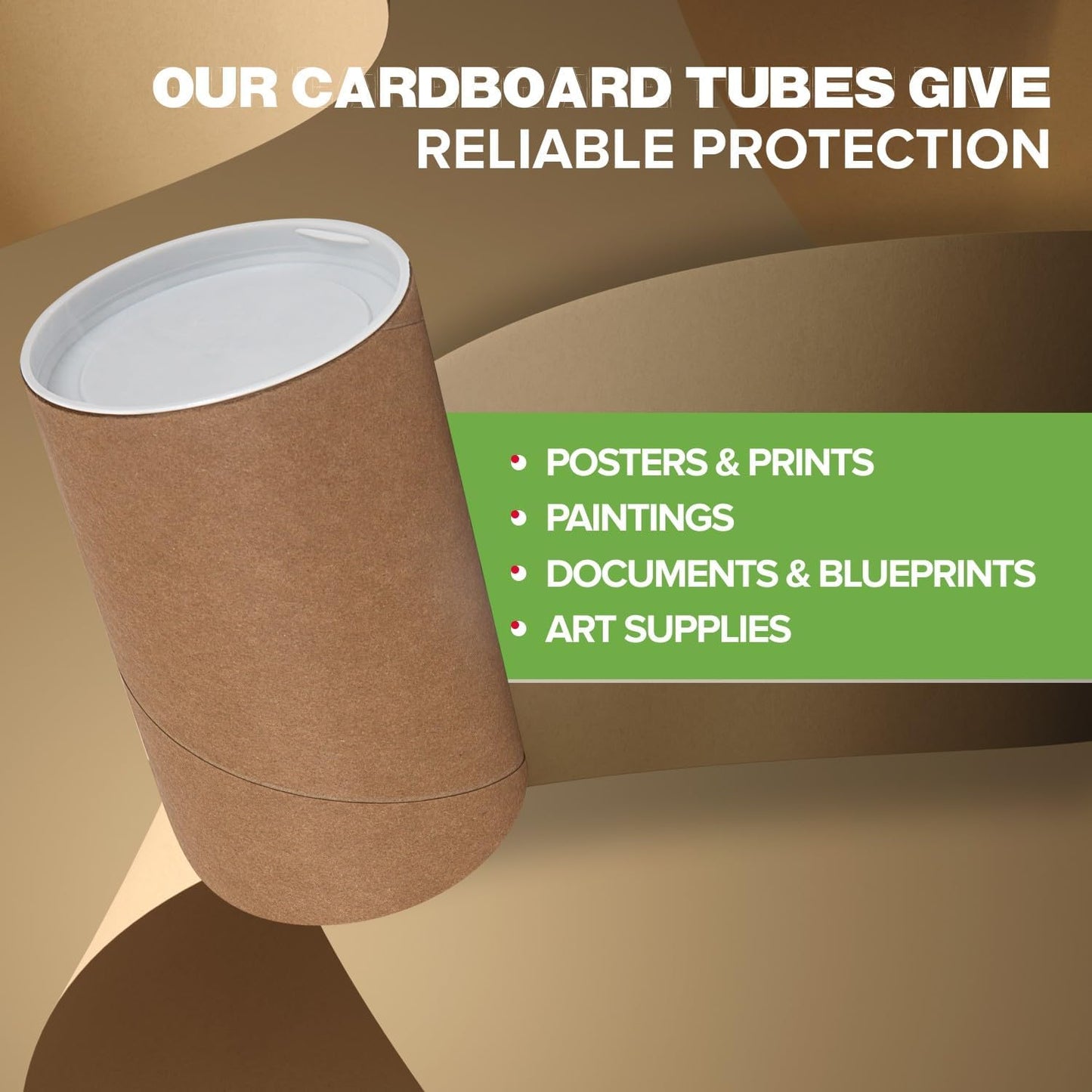 3" x 6" Reinforced Kraft Paper Mailing Tubes, Pack of 2 Tubes with 2 Caps Each – USPS Approved Poster Tube – Made in USA Cardboard Tube for Shipping and Storing Posters, Prints, Artwork, or Documents