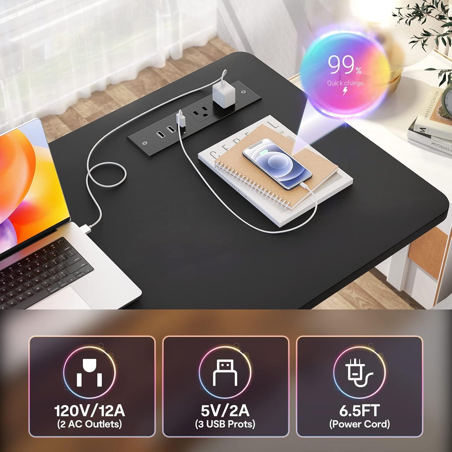 Armocity Height Adjustable Standing Desk with Power Outlets, 39" Manual Stand Up Desk with Storage Shelves Small Mobile Rolling Computer Desk Portable Laptop Table with Wheels for Home Office, Black