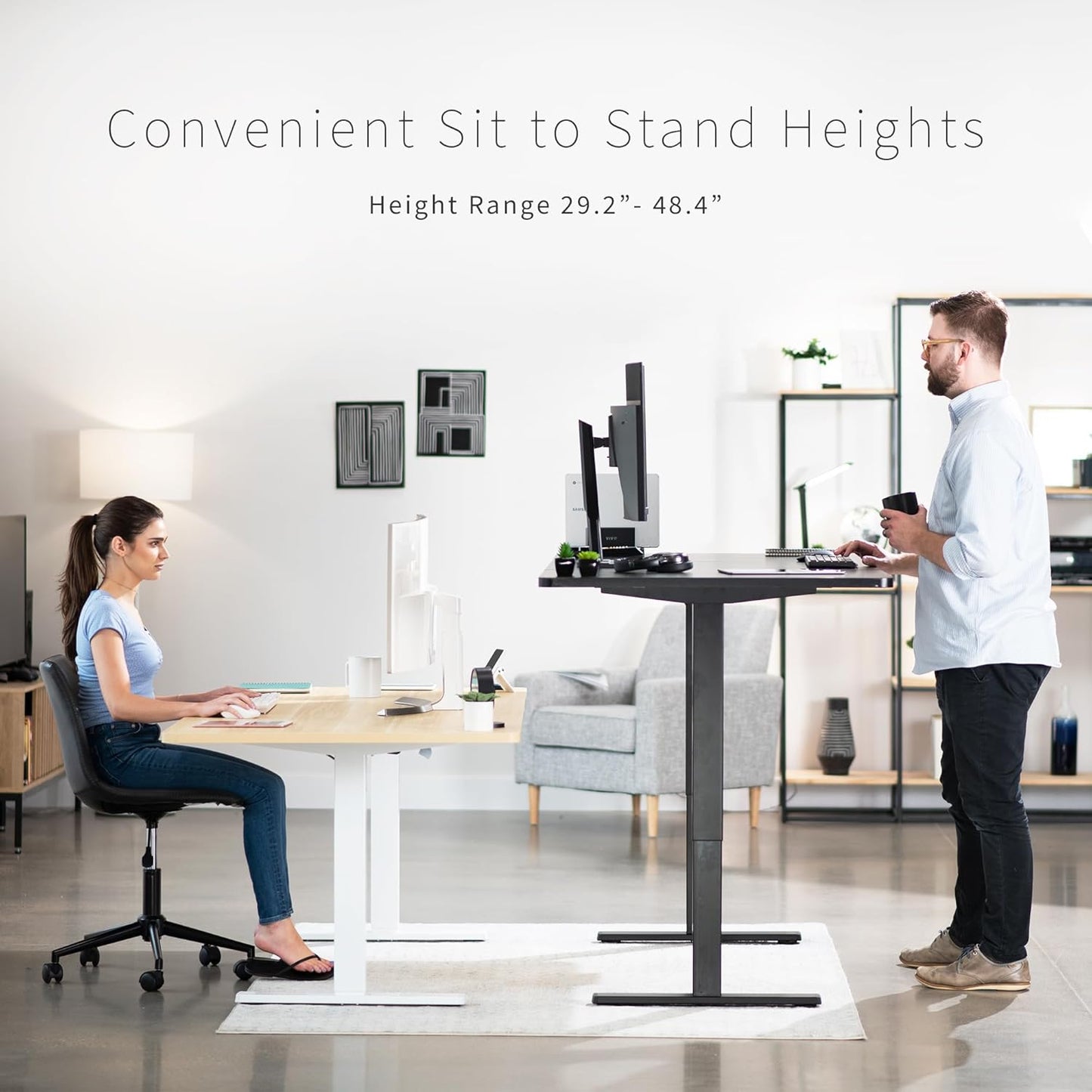 VIVO Electric 71 x 36 in Standing Desk, Memory Height Adjustment, 1B Series, Light Wood Top Black Frame, DESK-KIT-1B7C-36