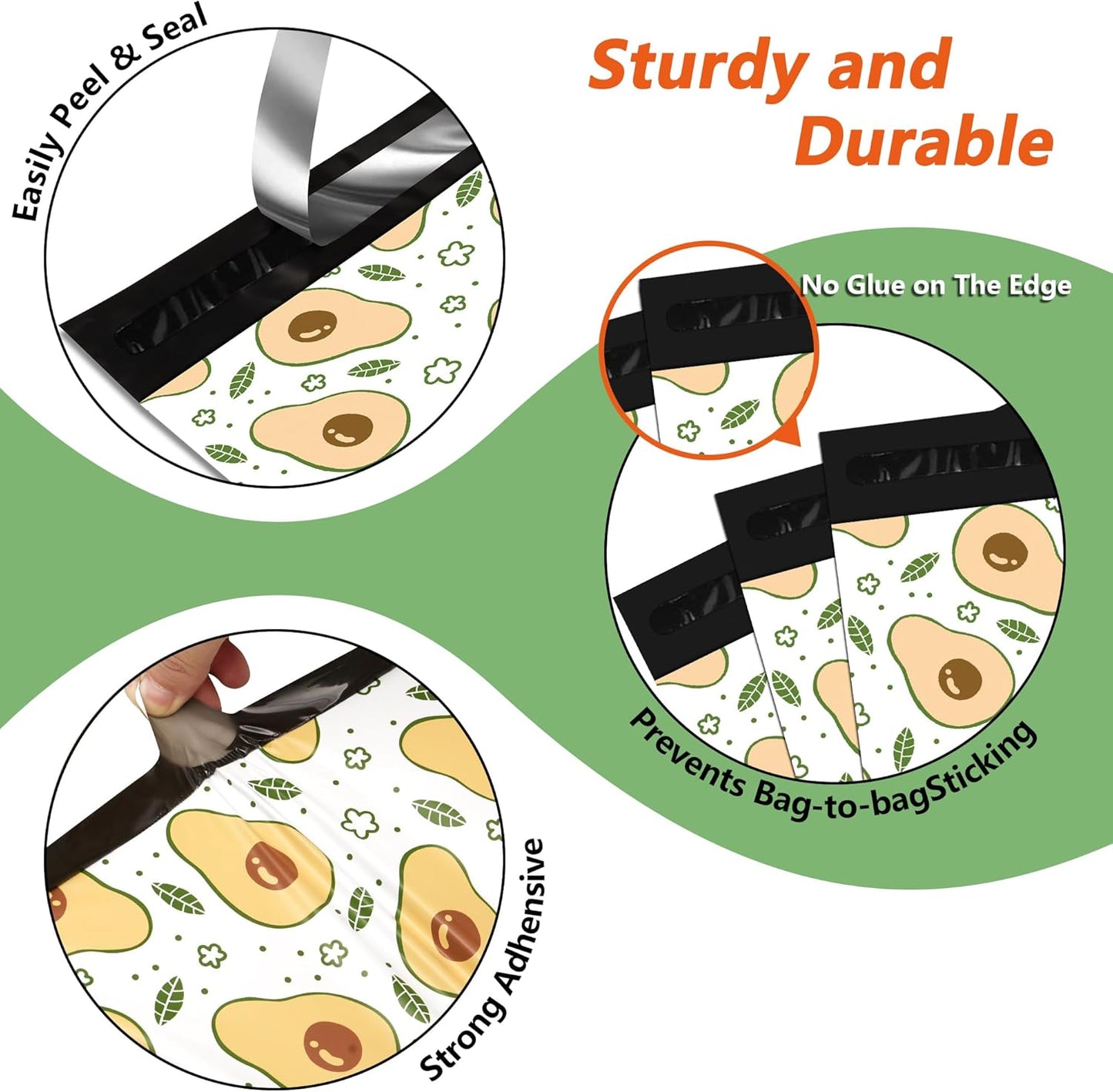 Poly Mailers 10x13 Inch 25 Pcs - Avocado printed Shipping Bags, 2.4mil Thickness, Waterproof and Tear Resistant Mailing Envelopes, Self-Sealing Packaging Bags for Small Business