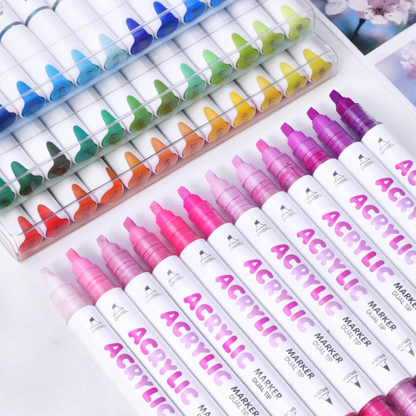 kander 12 Colors Dual Tip Acrylic Paint Markers, Yellow Orange Color — Extra Fine & Soft Brush Pen Set with Direct Ink Flow for Sketching, Detailing, Coloring on Wood, Canvas, Rock, Glass, DIY Crafts