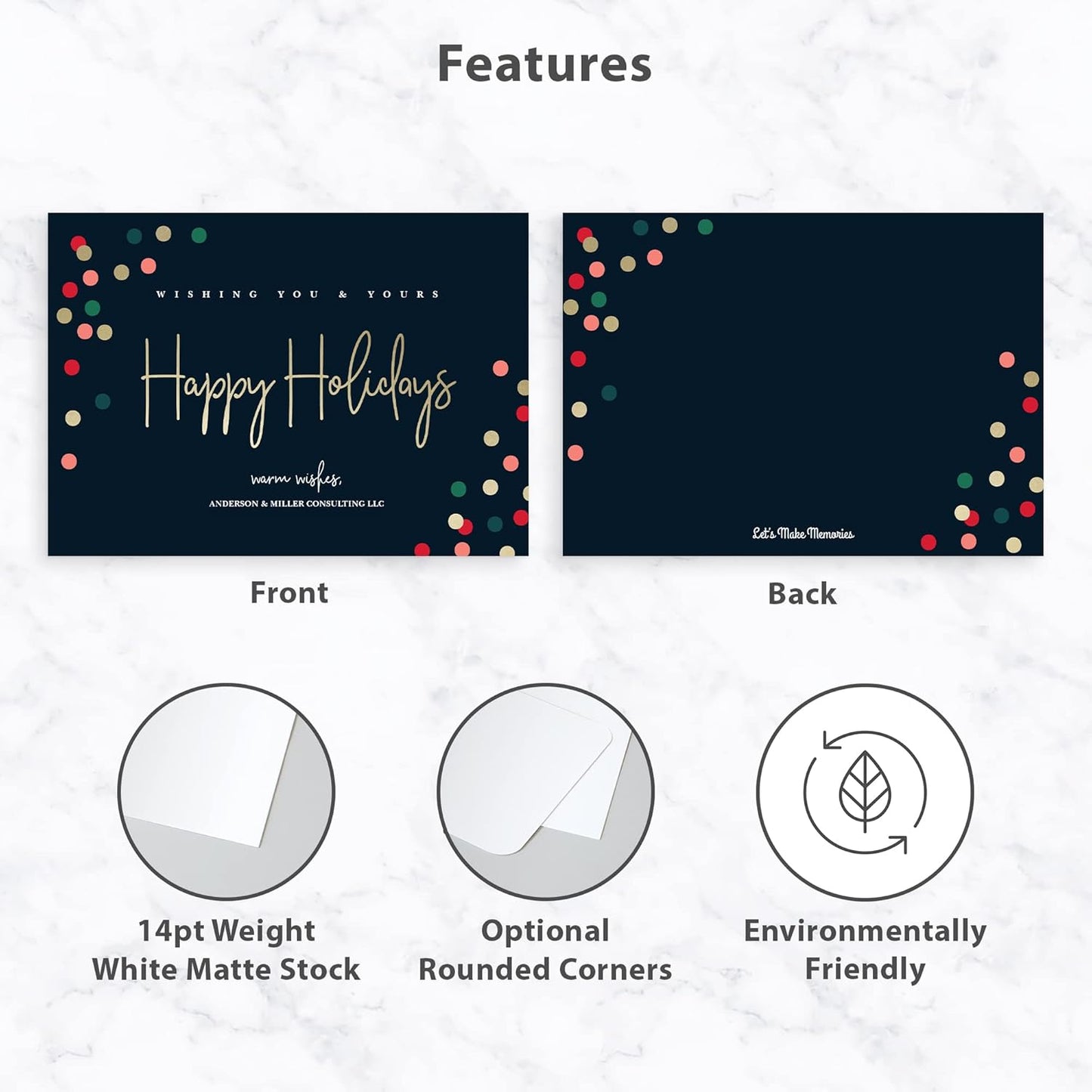 Let's Make Memories Personalized Business Christmas Cards with Envelopes - Premium Quality - 5x7-2025 Holiday Cards & White Envelopes - Festive Lights - 75 ct