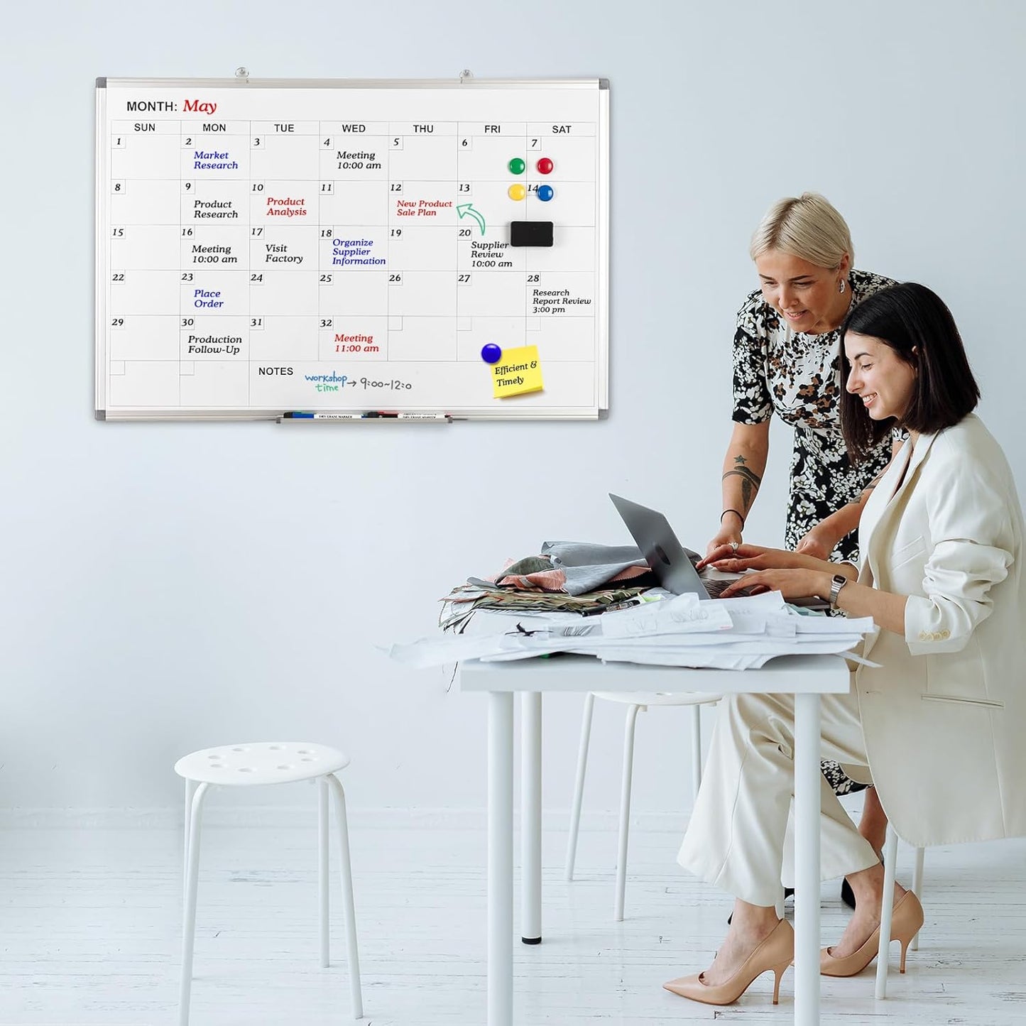 Comix Magnetic Dry Erase Calendar Whiteboard, 36 x 24 Inches Monthly Calendar Dry Erase Board for Wall, Aluminum Frame Planner White Board with Dry Erase Markers, Eraser, Magnets