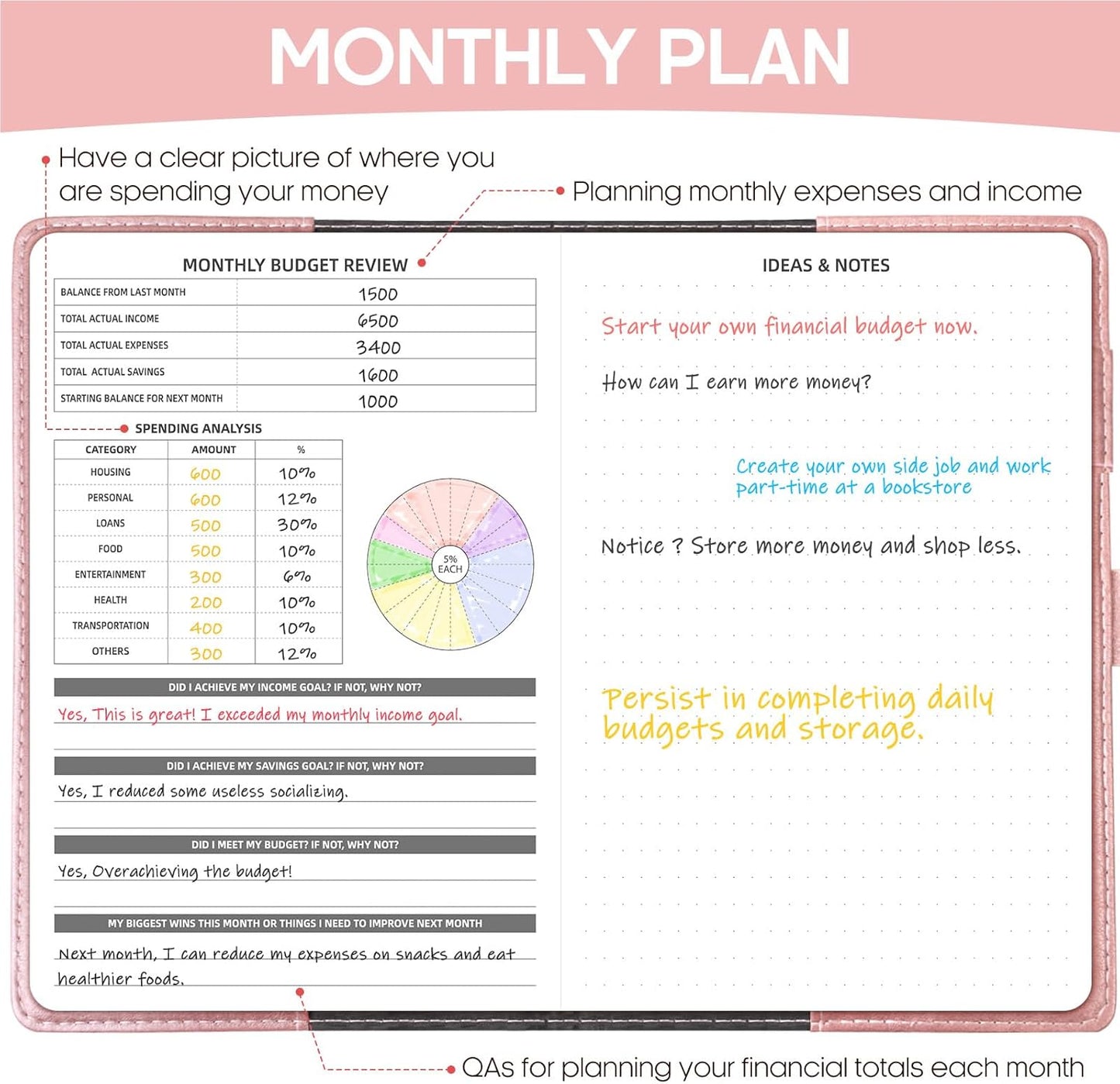 WEMATE Budget Planner 2025 with Lock, Monthly Budget Book with Expense Tracker Notebook, Undated Financial Planner to Manage Your Money, A5 Leather Account & Budget Book, Blue
