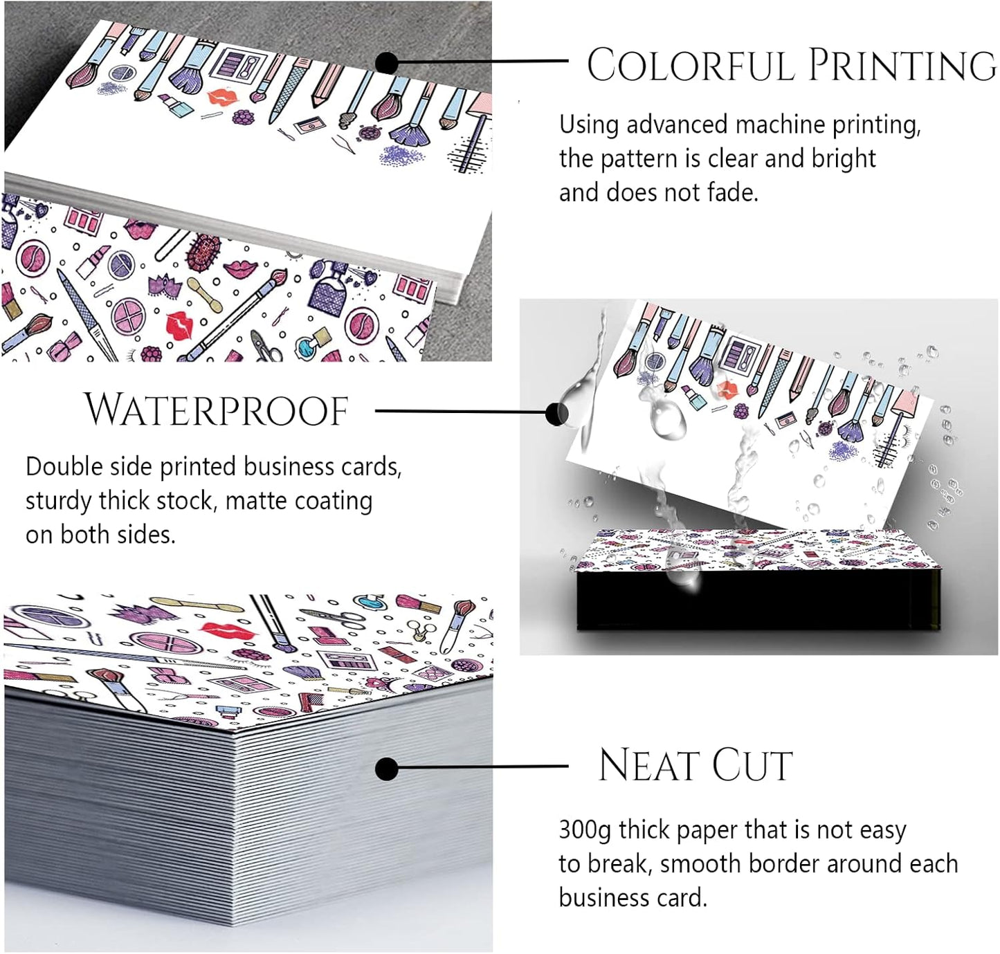 Custom Business Cards Personalized Business Cards for Small Business 300gsm Matte Paper Front & Back Sides Printed 3.5" x 2" - Makeup Artist Template