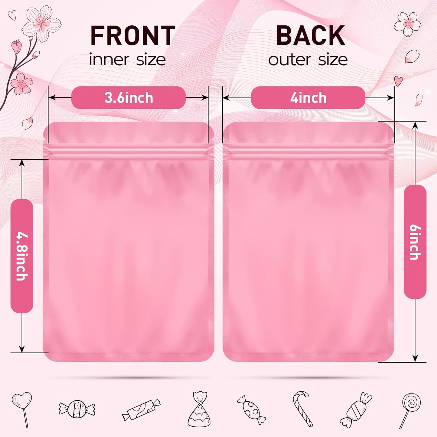 Funfery 100 Pack Pink Mylar Packaging Bags Resealable Bags Double Sided Color Odor Proof Pouch Baggies Smell Proof Foil Bag for Food Storage,Small Business(Pink,4x6inch)