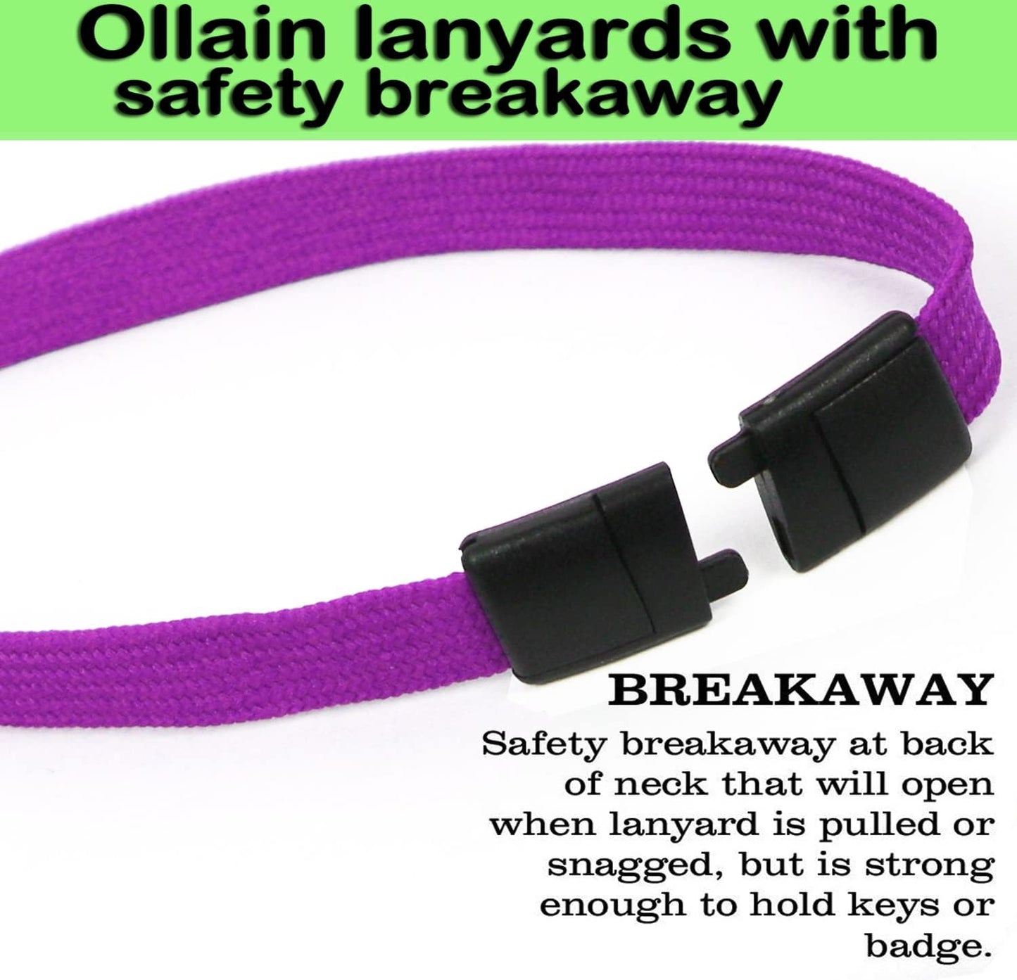 Premium Breakaway Lanyards with J-Hook - Flat Lanyards for ID Badges, Business Cards & Nametags - Bulk Pack of 100 (Purple)