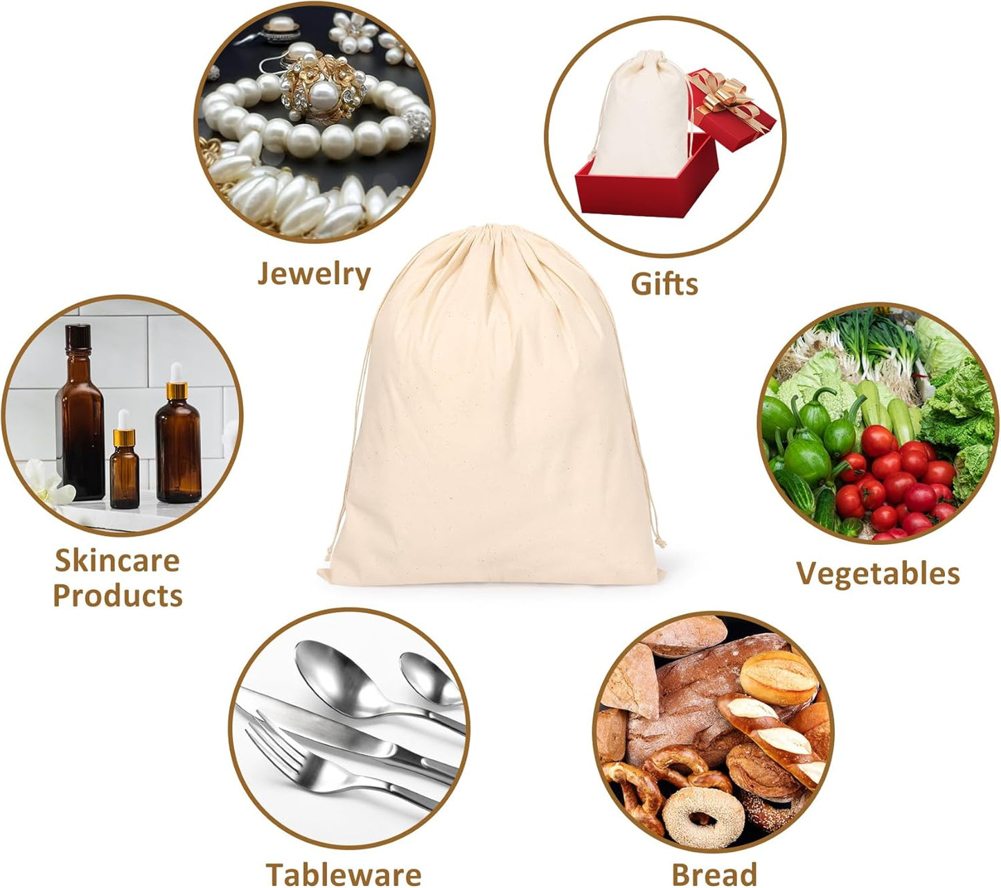 10PCS Cotton Storage Bags with Drawstrings, X-Large 14x17inch Multipurpose Canvas Fabric Bread Bags, Reusable Muslin Bulk Flour Sack Bags, Natural Potato Onion Storage Bags, Cloth Shoe Bags