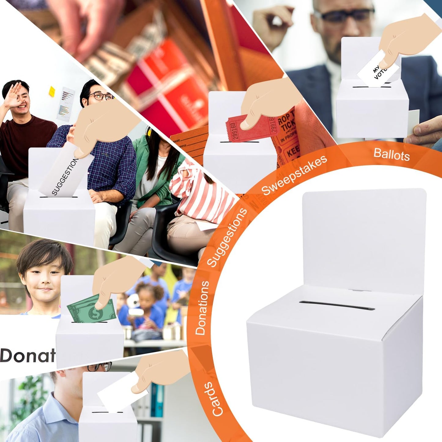 GRAWUN 3 Pack Cardboard Ballot Box with Slot, Suggestion Boxes with Removable Header, White Glossy Raffle Boxes 6.5x4.5x4.5Inch, Donation Boxes for Fundraising, Collecting Card and Voting Contest