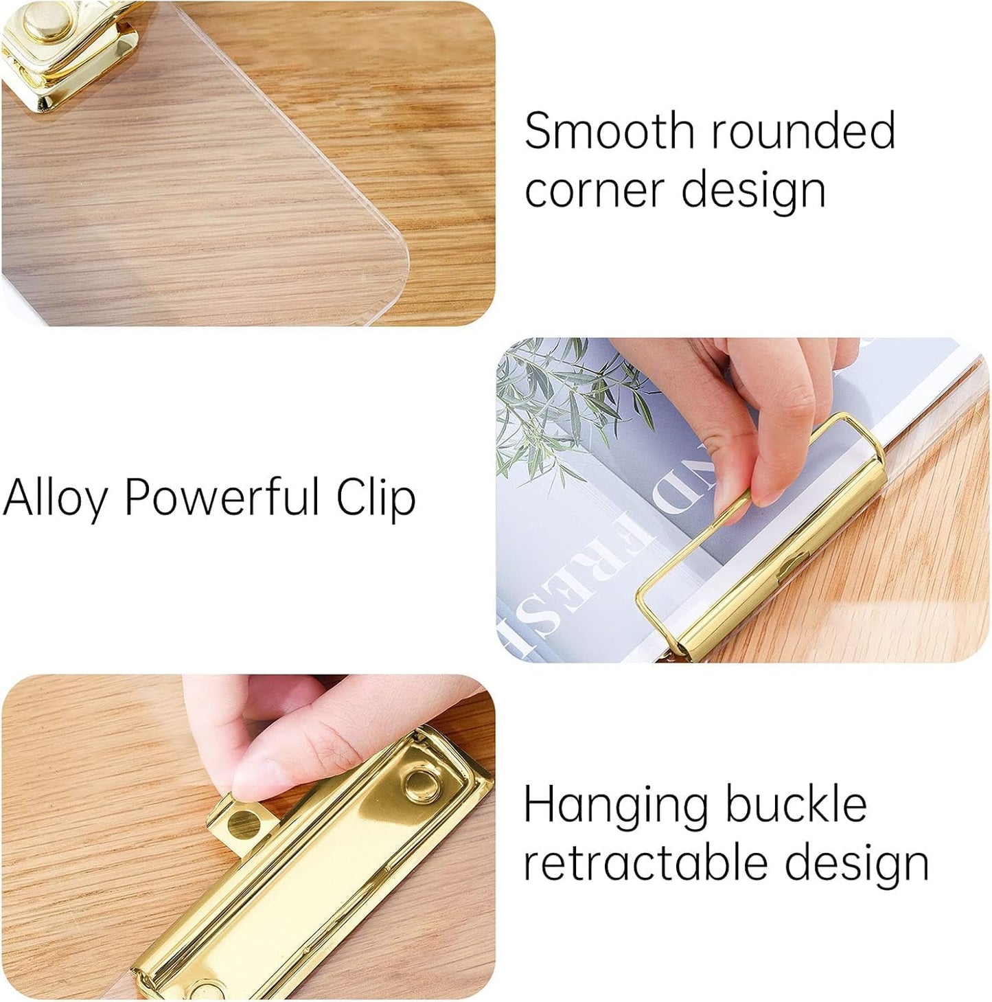 Honagu Acrylic Clear Clipboards, Transparent Plastic Clipboard with Gold Strong Clip Hidden Hanging Hole, A4 Letter Size Clipboards for Nurses, Art Student, Teachers,School & Office Supplies, 2PC