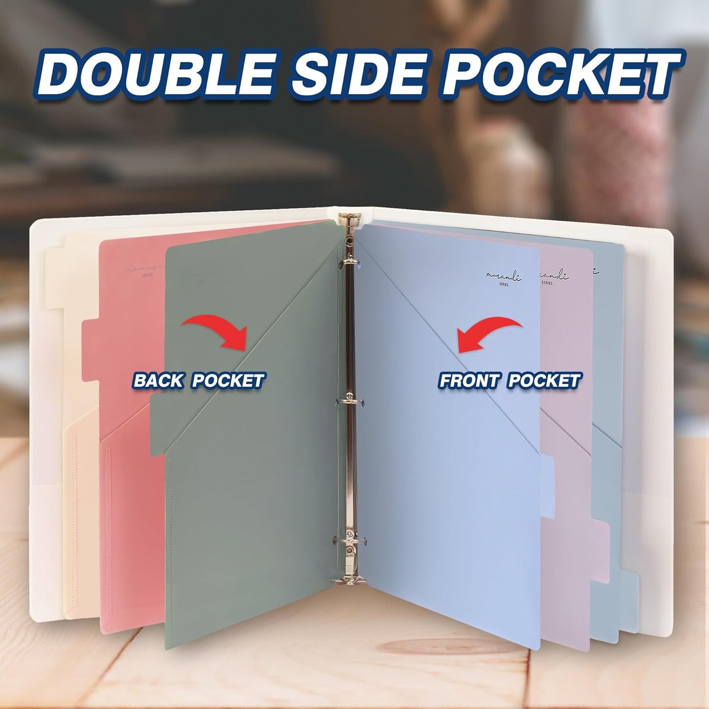 H4D 6-Tab Dividers for 3 Ring Binder, Plastic Dividers with Two Pockets, Letter Size, Morandi Colors, 1 Set