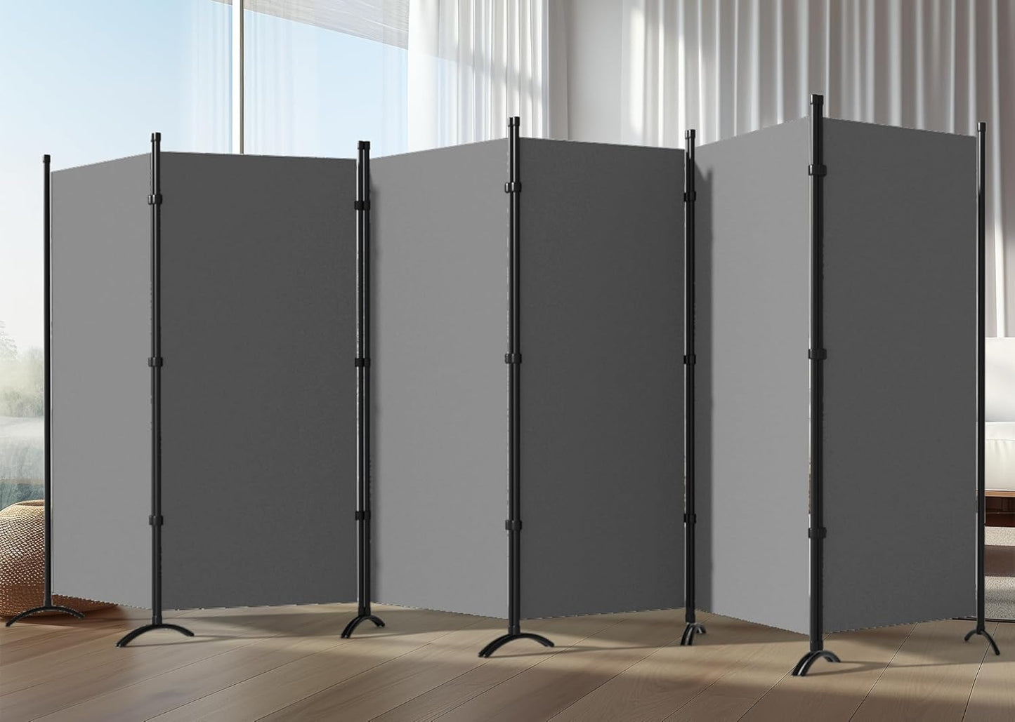 6 Panel Room Divider, 6FT Portable Room Dividers Folding Privacy Screens, 198" W Freestanding Fabric Divider for Room Separation, Partition Room Divider Panel for Dorm Home Studio Office, Grey