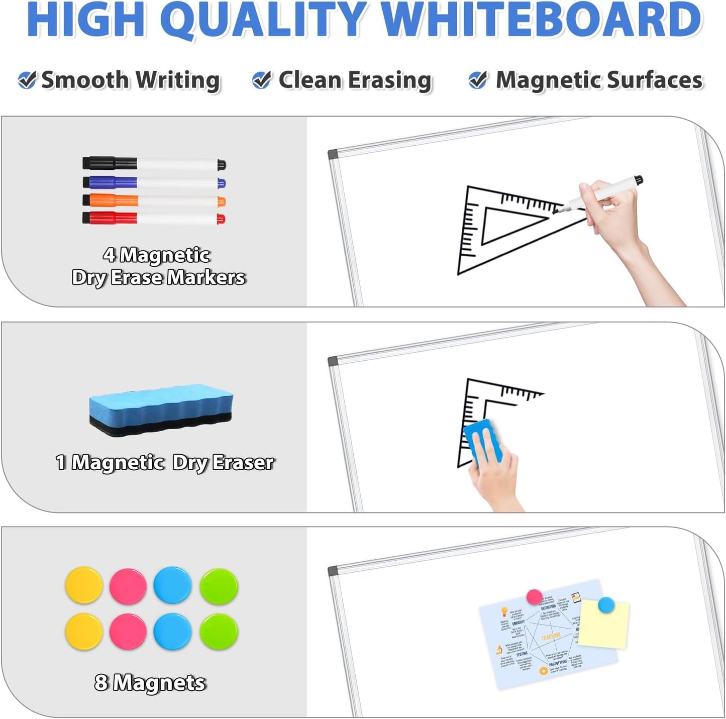 WALGLASS Large White Board, 60" x 40" Double-Sided Dry Erase Board Magnetic Whiteboard for Wall, Hanging Mounted Whiteboard Silver Aluminium Frame for Home, School, Office