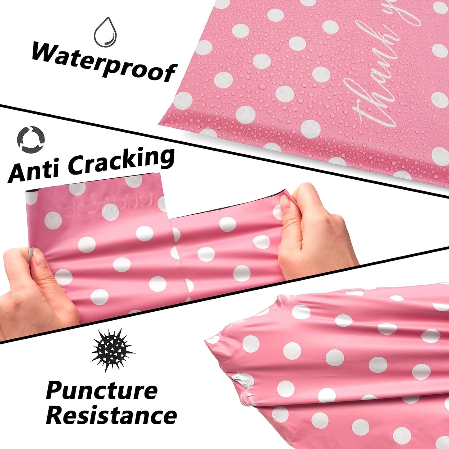 Thank You Poly Mailers 14.5x19 Inch 50 Pcs - Pink Dots printed Shipping Bags, 2.4mil Thickness, Waterproof and Tear Resistant Mailing Envelopes, Self-Sealing Packaging Bags for Small Business