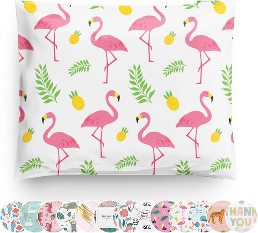 Poly Mailers 10x13 100 Pack | Self-Sealing Shipping Bags Envelopes for Small Business | Waterproof Durable Packaging | Flamingo | Pineapple Beach Tropical Pink | à la mode Mailers