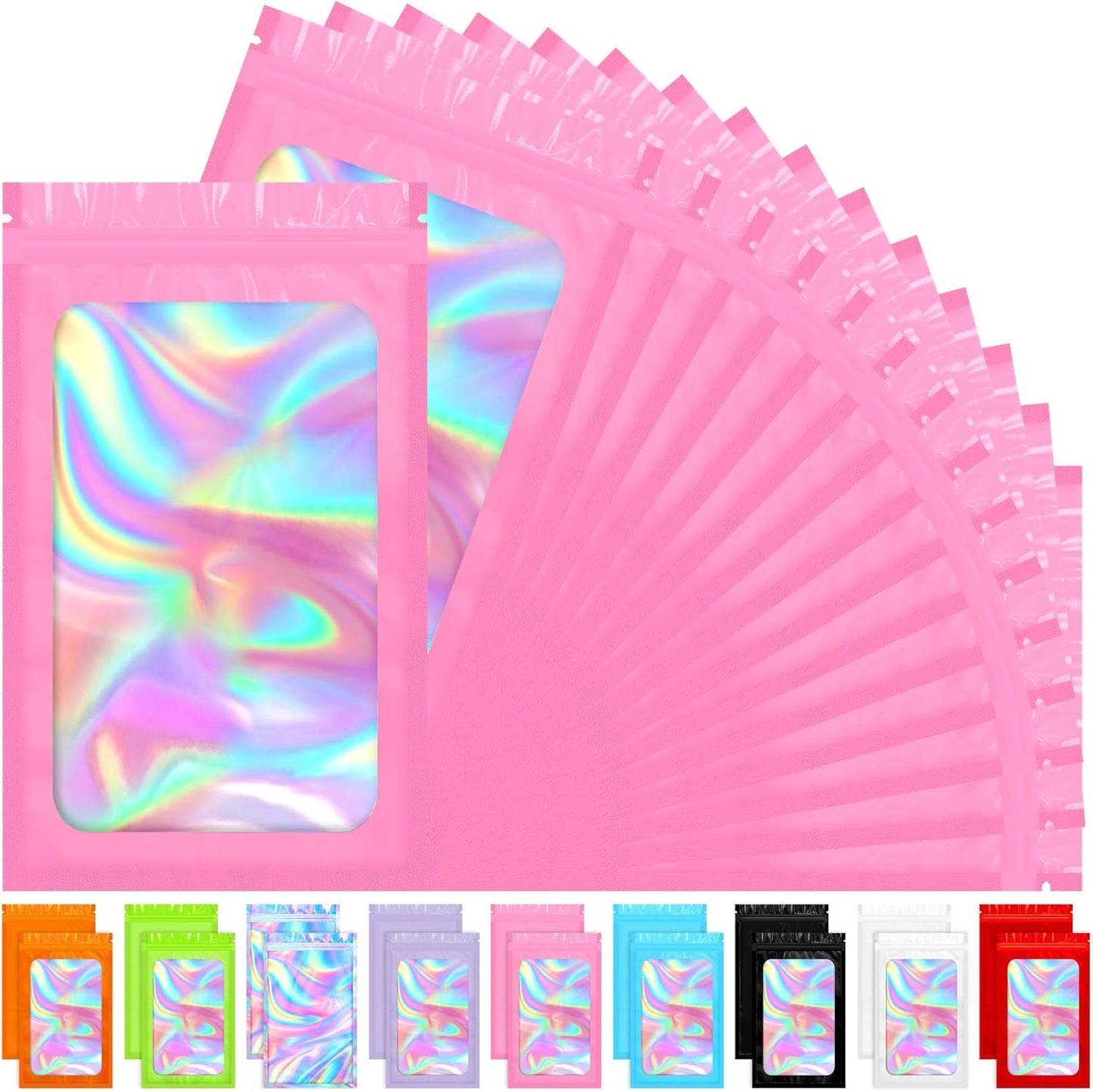 Mylar Bags, 100 PCS Pink Packaging Bags, Small Bag Smell Proof Bag with Clear Window (4x6 Inch)