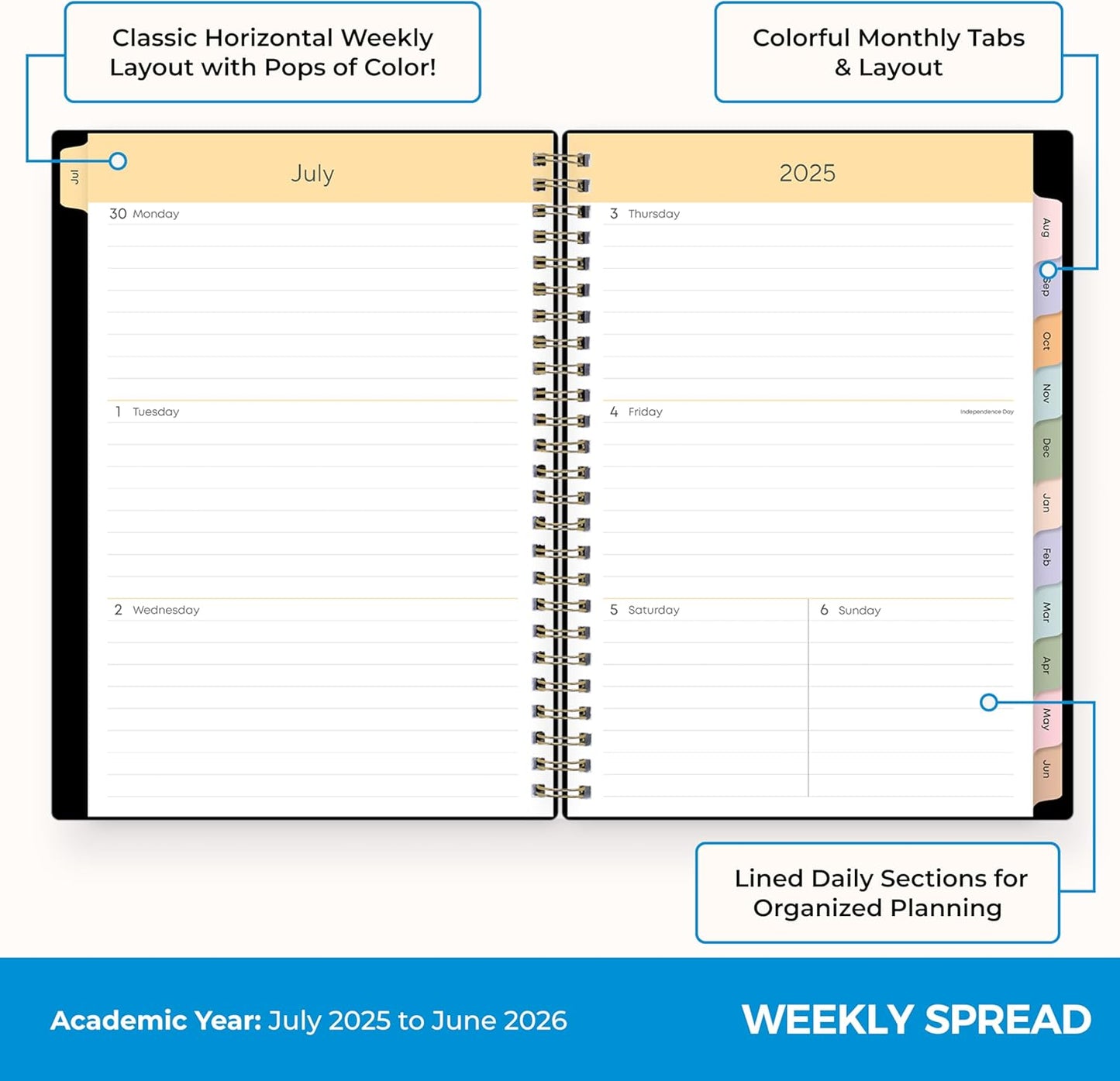 Blue Sky 2025-2026 Weekly and Monthly Academic Year Planner Calendar, July 2025 - June 2026, 5.8" x 8.6", Flexible Cover, Wirebound, Laminated Tabs, Storage Pocket, Gemini