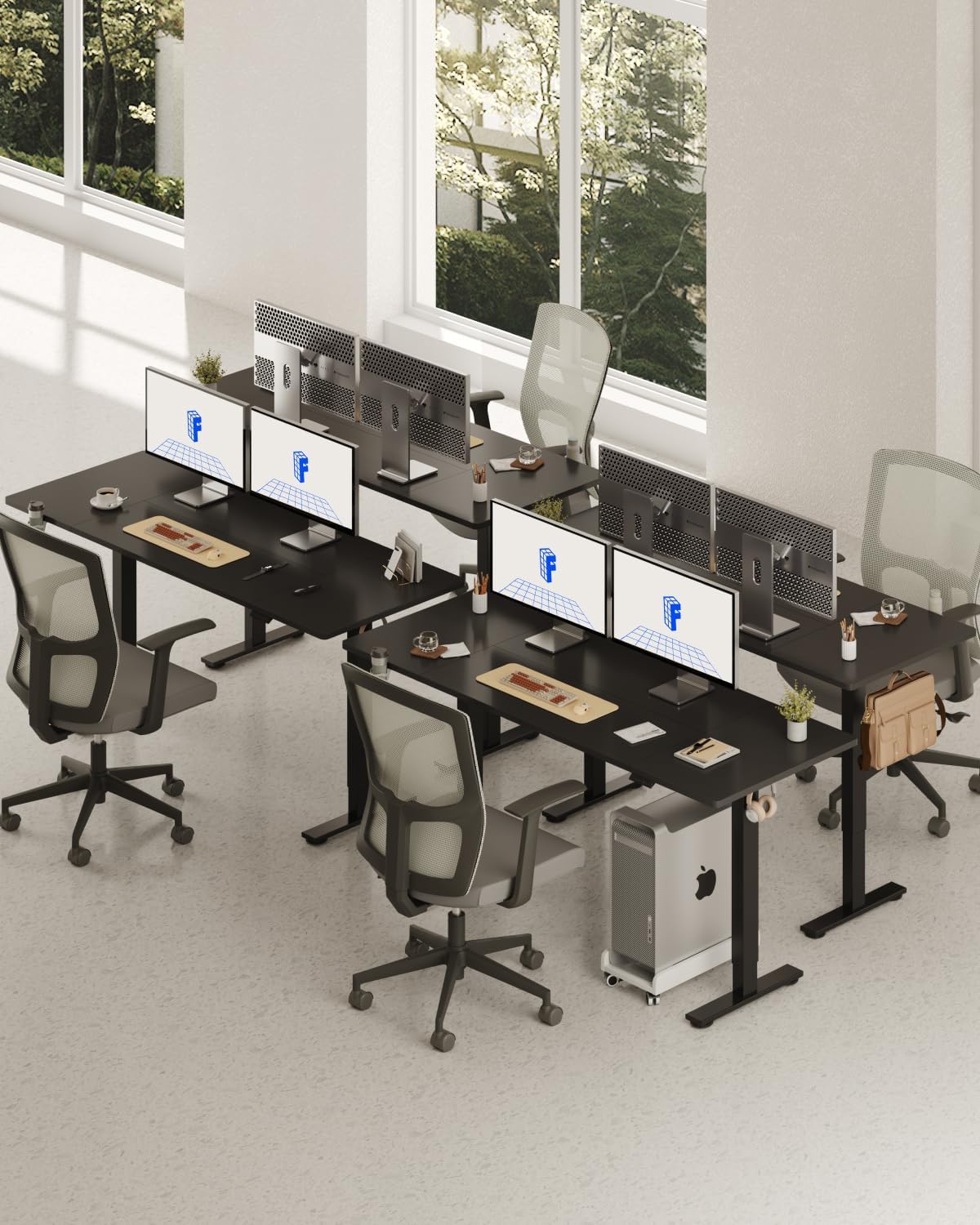 FLEXISPOT 63 x 32 Inch Large Standing Desk, Stand Up Desk with Splice Board, Rising Desks for Home Office, Office Desk with Cup Holder and Headphone Hook (Black Frame + Black Top, 2 Packages)