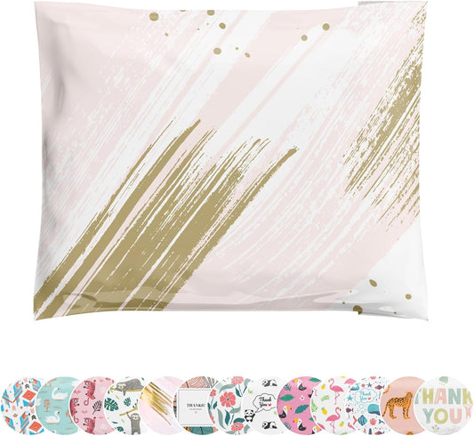 Poly Mailers 10x13 100 Pack | Self-Sealing Shipping Bags Envelopes for Small Business | Waterproof Durable Packaging | Champagne | Pink Gold | à la mode Mailers