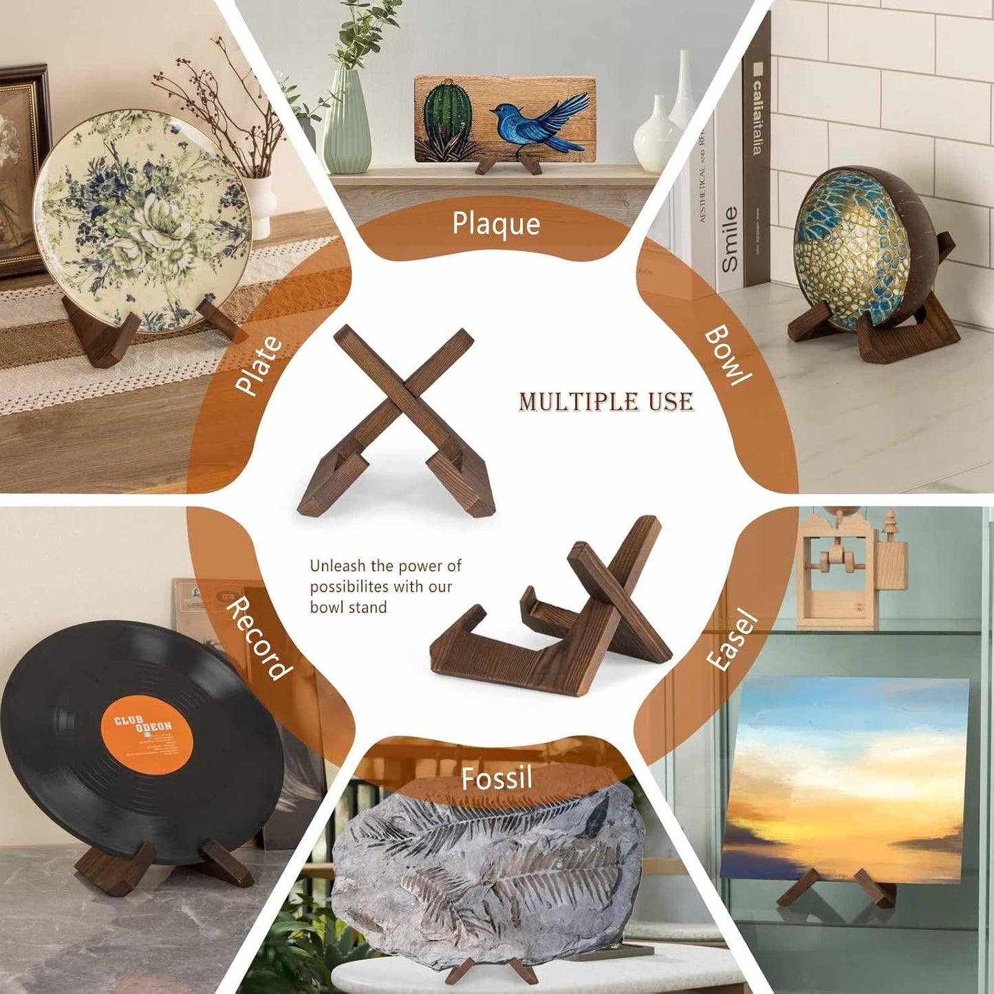 Bowl Stands for Display, 4.5 Inch Plate Holder, Wooden Easel Frame Holder, Display Stand for Large Deep Platters and Dishes, 4.5" H x 6" W x 5.4" D (For Bowls under 3.5" in Depth)