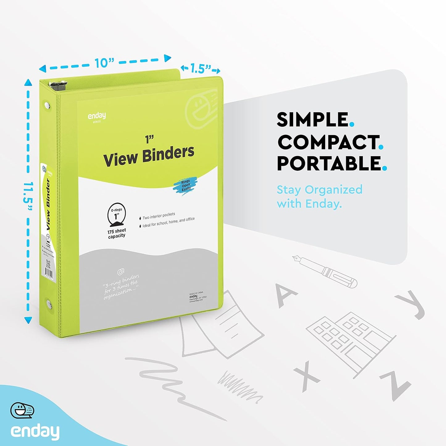 3 Ring Binder 1 Inch, 1” Clear View Cover with 2 Inside Pockets Round Ring Binder, Colored School Supplies Binders, in Grey, Pink, Blue, Purple, Green, and Red, Multicolor (6 PC) – by Enday