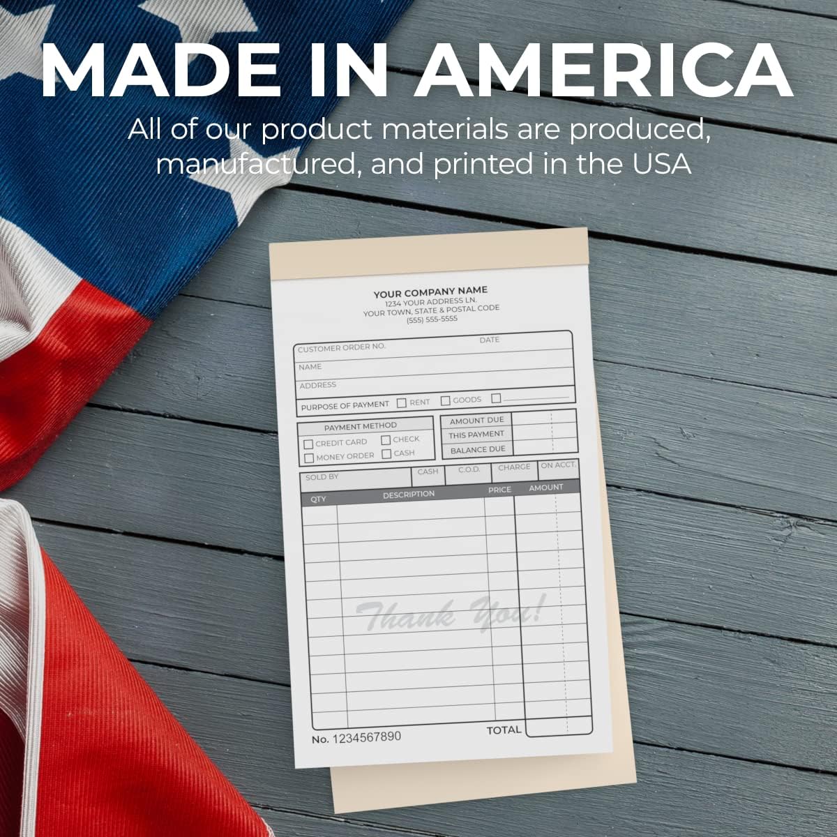 Custom 4.25" x 7" Carbonless NCR Books in 2-Part Duplicate Invoices, Receipts, Work Orders, Sales Orders, Purchase Orders, Estimates, Quote Forms with Your Company/Business Name (200 Sets)