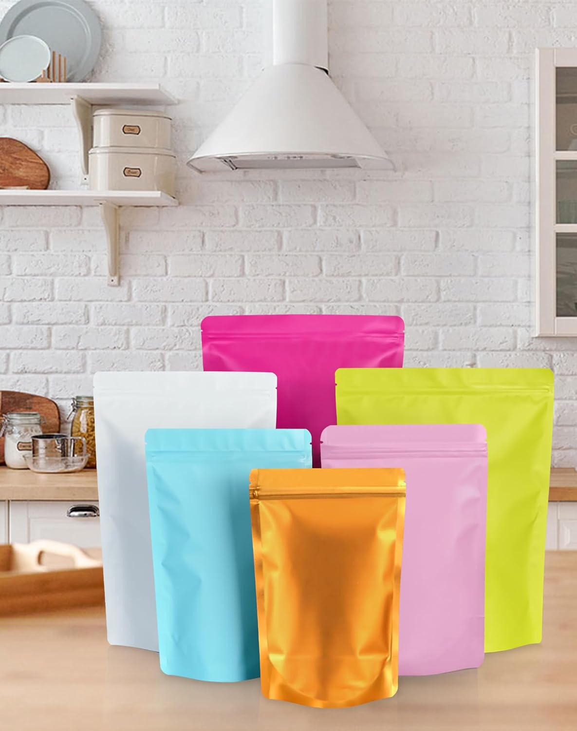 100 Pack Resealable Stand Up Bags,6.3" x 9.4" Smell Proof Pouch Sealable Foil Pouch Bags for Packaging (Pink)