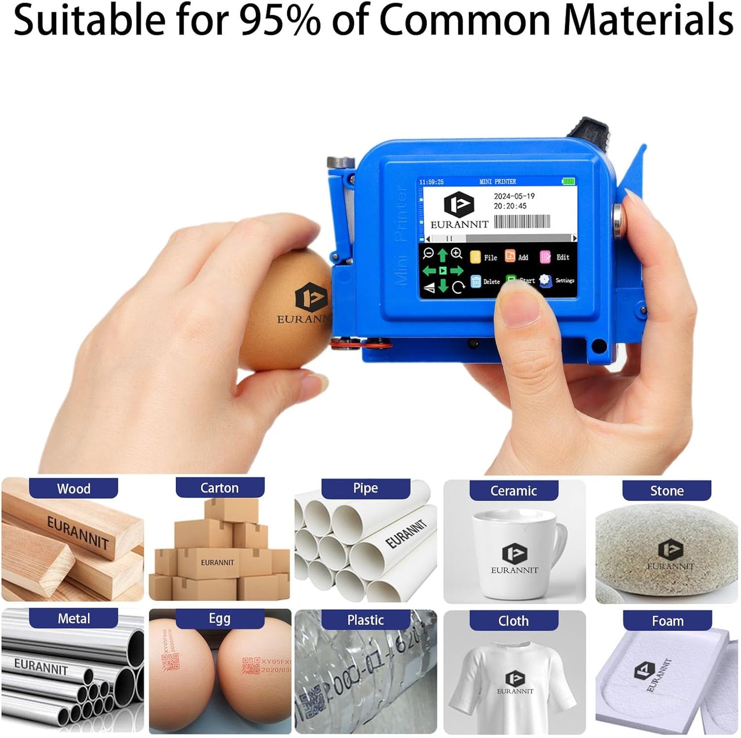 E11 Mini Handheld Inkjet Printer with External Conveyor Wheel & Nozzle Cap - 0.5" Print Height for Bottles, Curved & Flat Surfaces, Portable for Text, Date, QR Code, Includes ER520 Ink