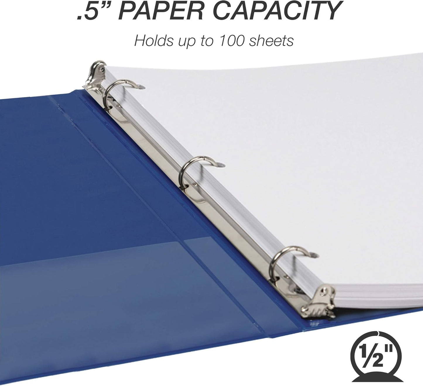 Samsill Economy 0.5 Inch 3 Ring Binder, Made in The USA, Round Ring Binder, Customizable Clear View Cover, Dark Blue