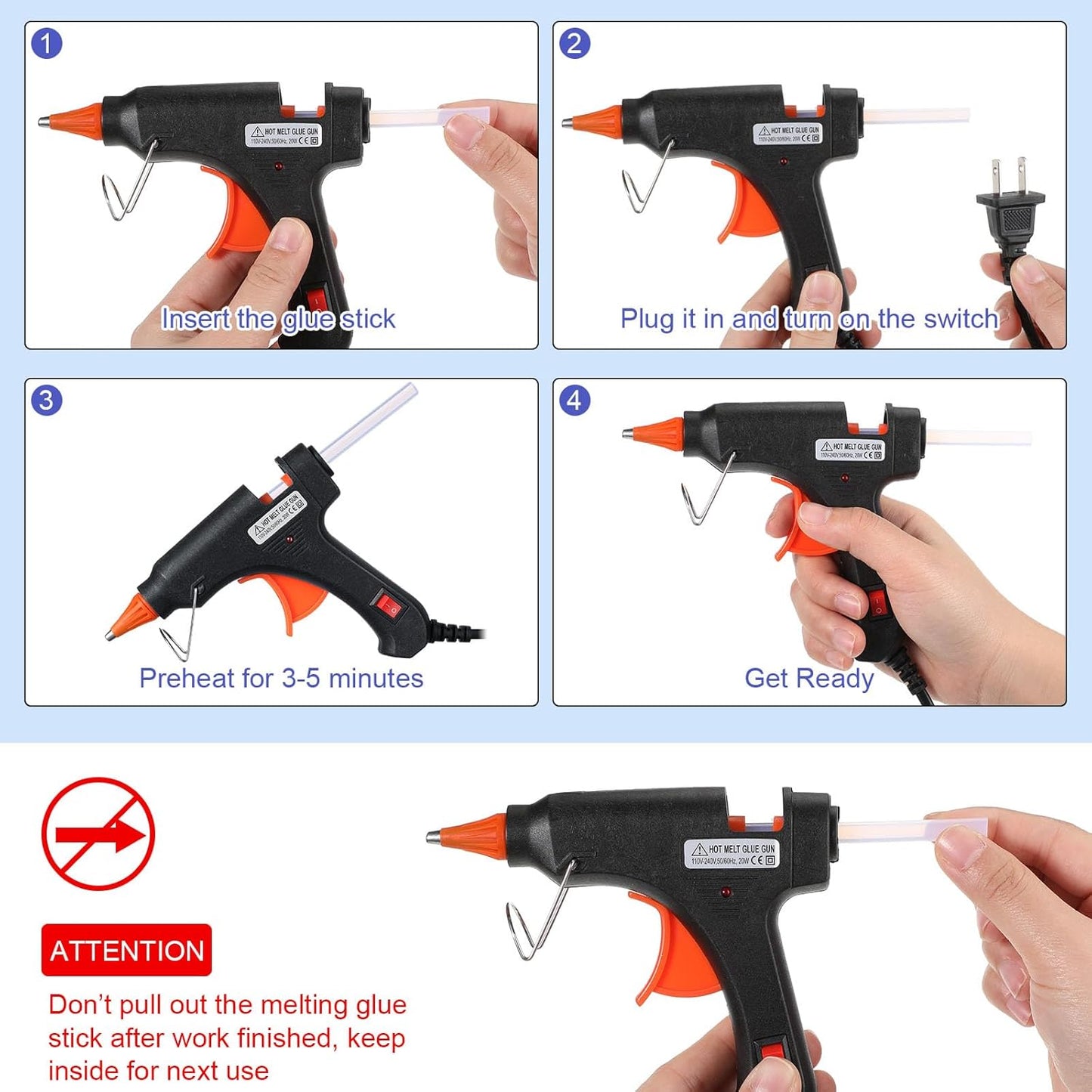 Zhengmy 6 Pcs Mini Glue Gun Crafts Hot Melt Guns Low Temp Glue with Burn Protection Fast Preheating and Easy Squeeze Trigger for School DIY Arts Class Projects Home Quick Repairs, 20 W (Black)