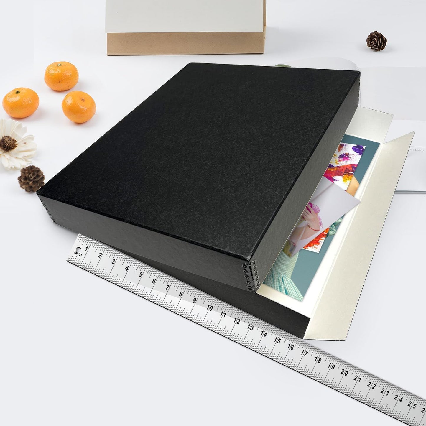 Lineco Museum Archival Storage Box, 16.75x20.75x3 in. Drop Front Design. Acid-Free with Metal Edge. Organize Photos, Pictures, Prints, Documents, Crafts, DIY. Black, 2 Pack