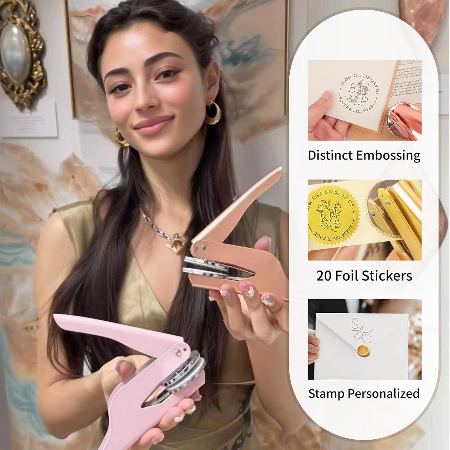 Book Embosser Personalized, Custom Stamp - Library Stamp Personalized Gift Set for Book Lovers | Women | Teachers | Wedding | Friends
