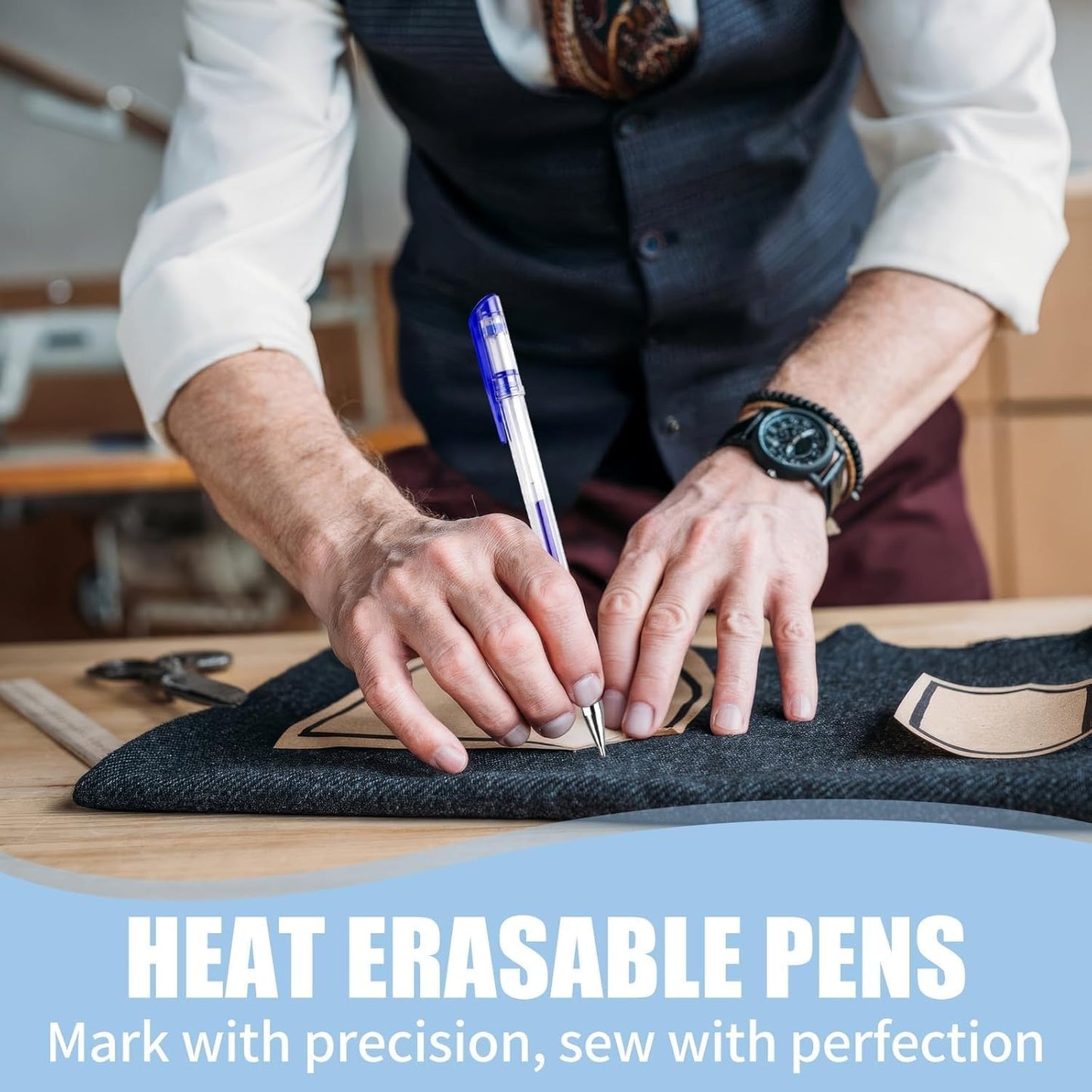 12 Pcs Heat Erasable Pens for Fabric with 96 Refills, Fabric Marking Pens for Sewing, Quilting, Embroidery, Dressmaking, Tailors Sewing Chalk Pencils
