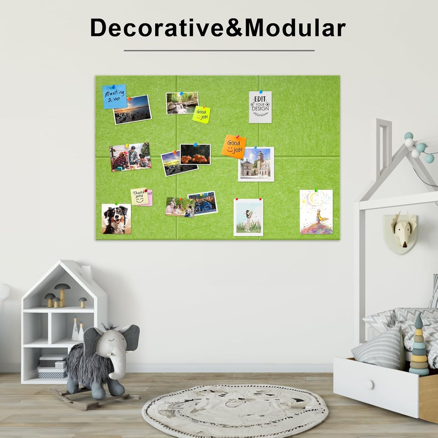 Large Cork Board for Wall 6 Pack, Bulletin Board 36" X 24", Felt Board Wall Tiles with 72 Damage-Free Removable Pads & Push Pins, Alternative Pin Board Cork Board for Office Home, Green