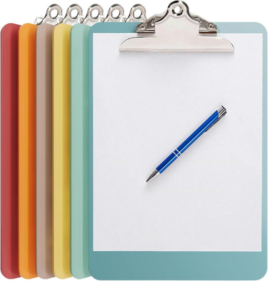Plastic Clipboards with Butterfly Clip (Set of 6) 12.5 x 9 Inch Plastic Clip Boards Bulk - Clipboards Bulk Classroom Holds 100 Sheets, Acrylic Clipboard - 6 Pack, Boho Colors