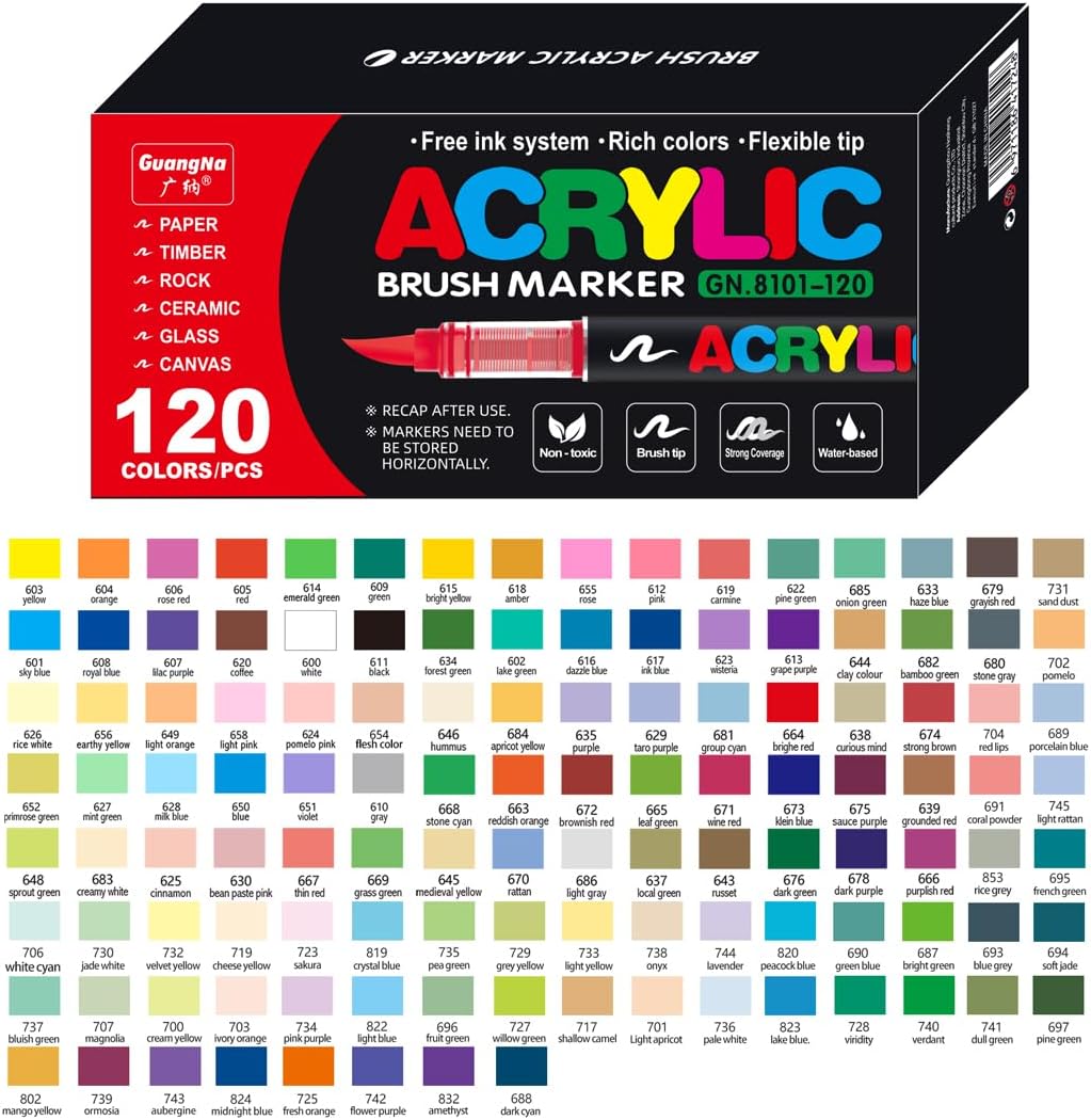 seatosea 120 Colors Paint Pens Art Acrylic Markers for Kids, Soft Brush Fine Tip Set Creative Marker Painting Pen for Coloring Book, Wood, Rock, Ceramic, Glass, Canvas and Crafts.