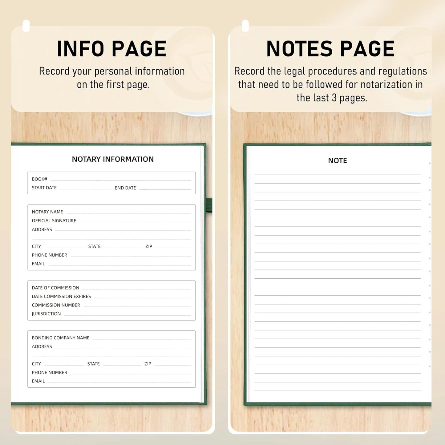 WEMATE Notary Journal Log Book with 480 Record Entries, 12″x8.5″ Hardcover Notary Book - 120gsm Thick Paper, Notary Supplies with 160 Numbered Pages, Large Capacity for Notarial Records (Green)