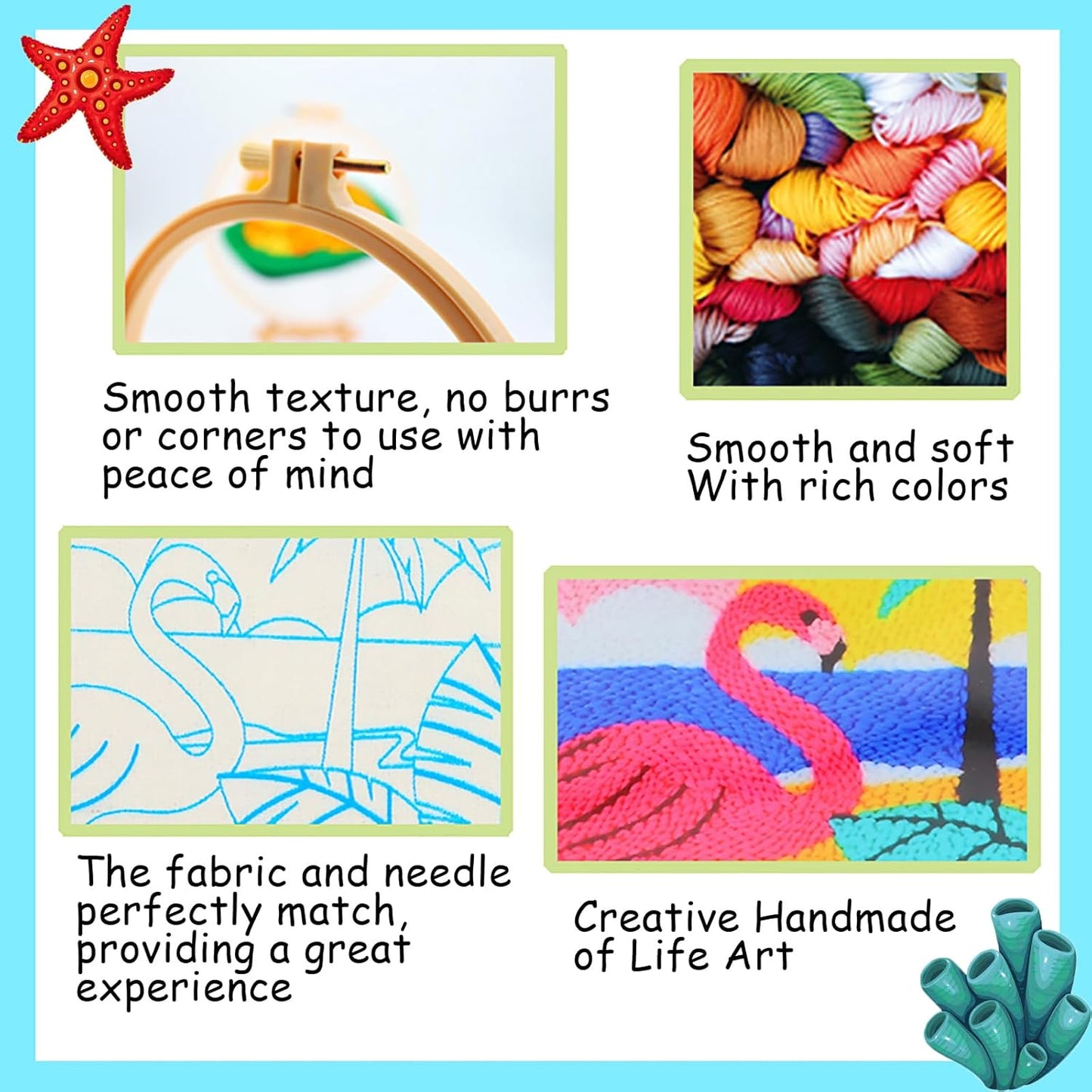 ILYUFO Punch Needle Kits Adults Beginner DIY Dreamy Beach Style 8 in Hoop Embroidery Set Starter Punch Needle Tool for Art Crafts, Ideal for All Ages, Perfect Festival Decoration & Gift (Swim)