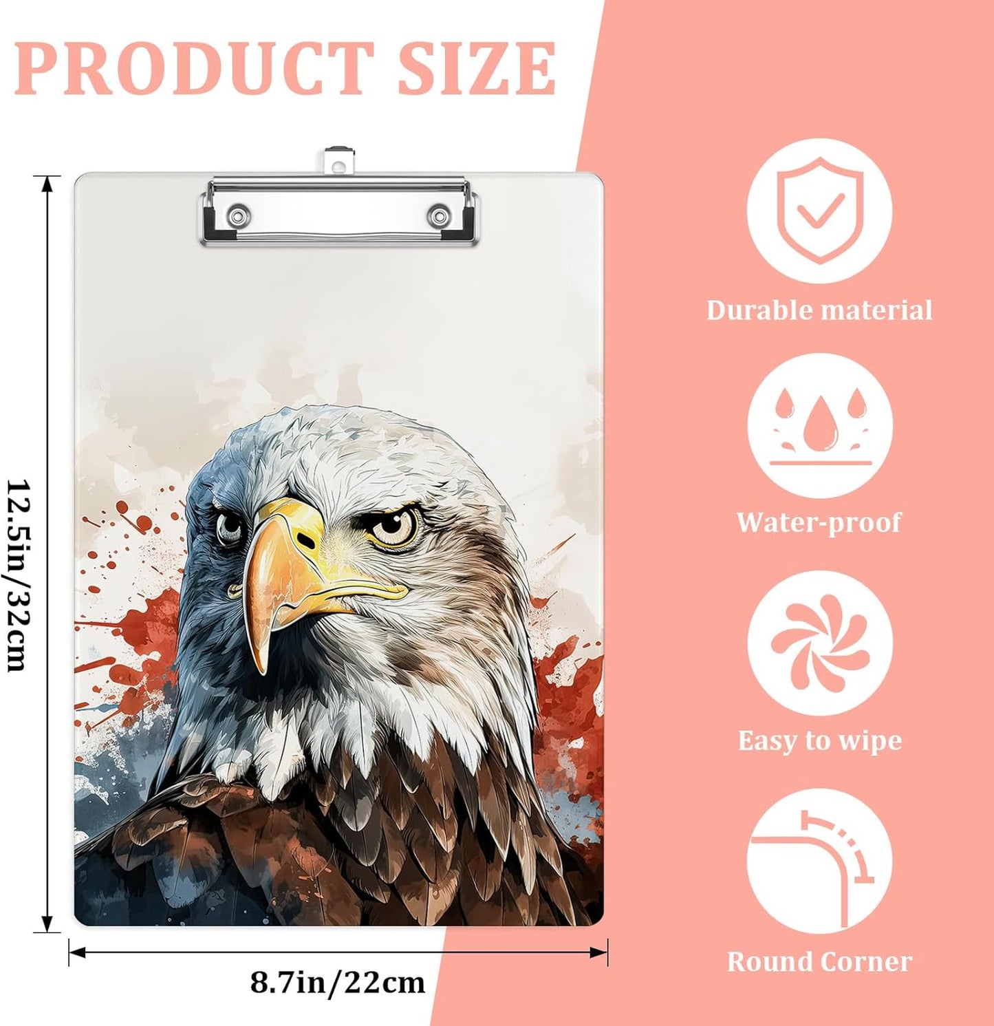 American Eagle Plastic Clipboards,Cute Fashion Clipboard Decorative 8.5" x 12.5"Standard A4 Size Clipboards,Acrylic Clipboard for Teacher,Social Worker,Students,Nurse,Office Supplies