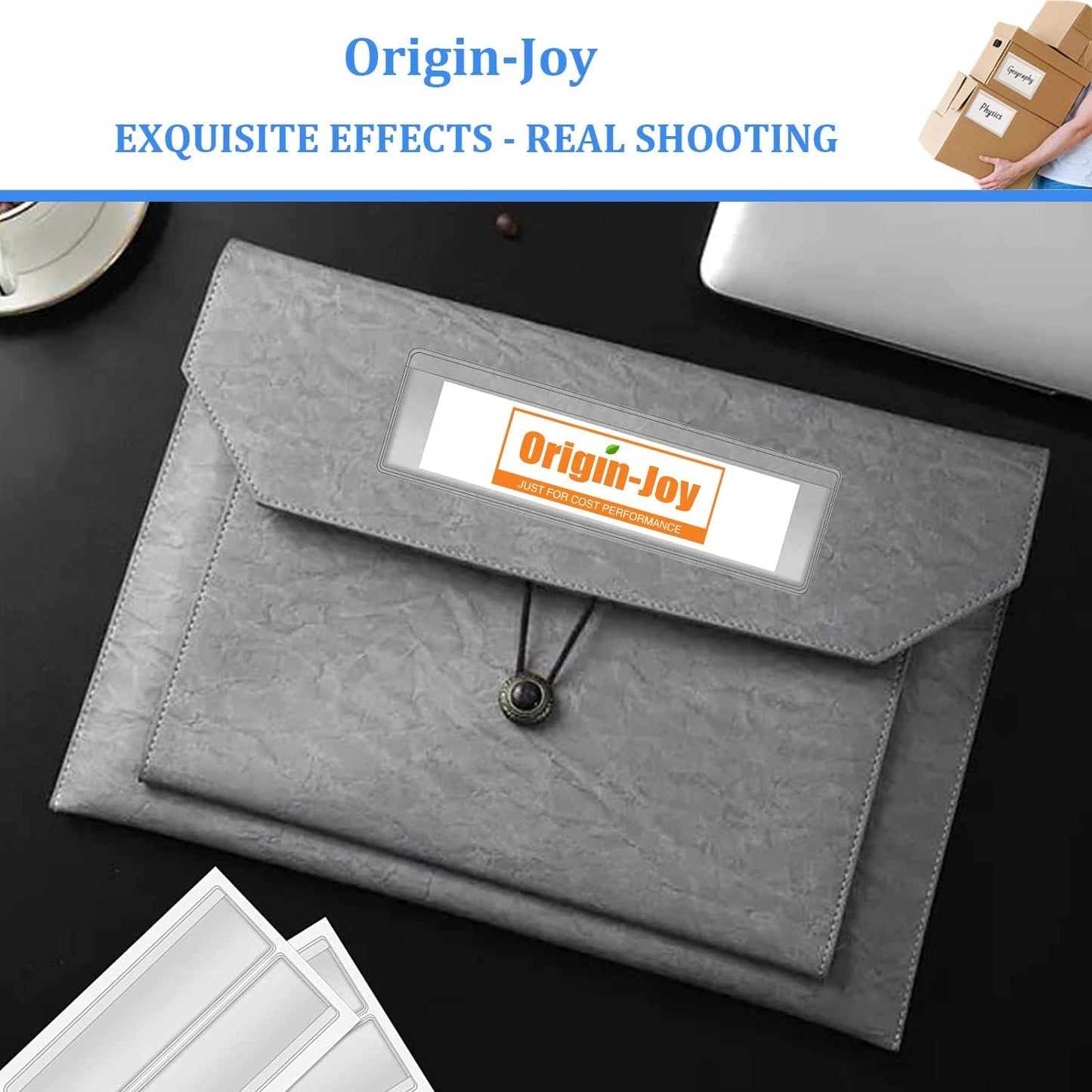 Origin-Joy 25 PCS Self-Adhesive Index Label Pockets, Clear Plastic Peel & Stick Card Holders with Top Open for Loading (5.5 x 3.5 inch)