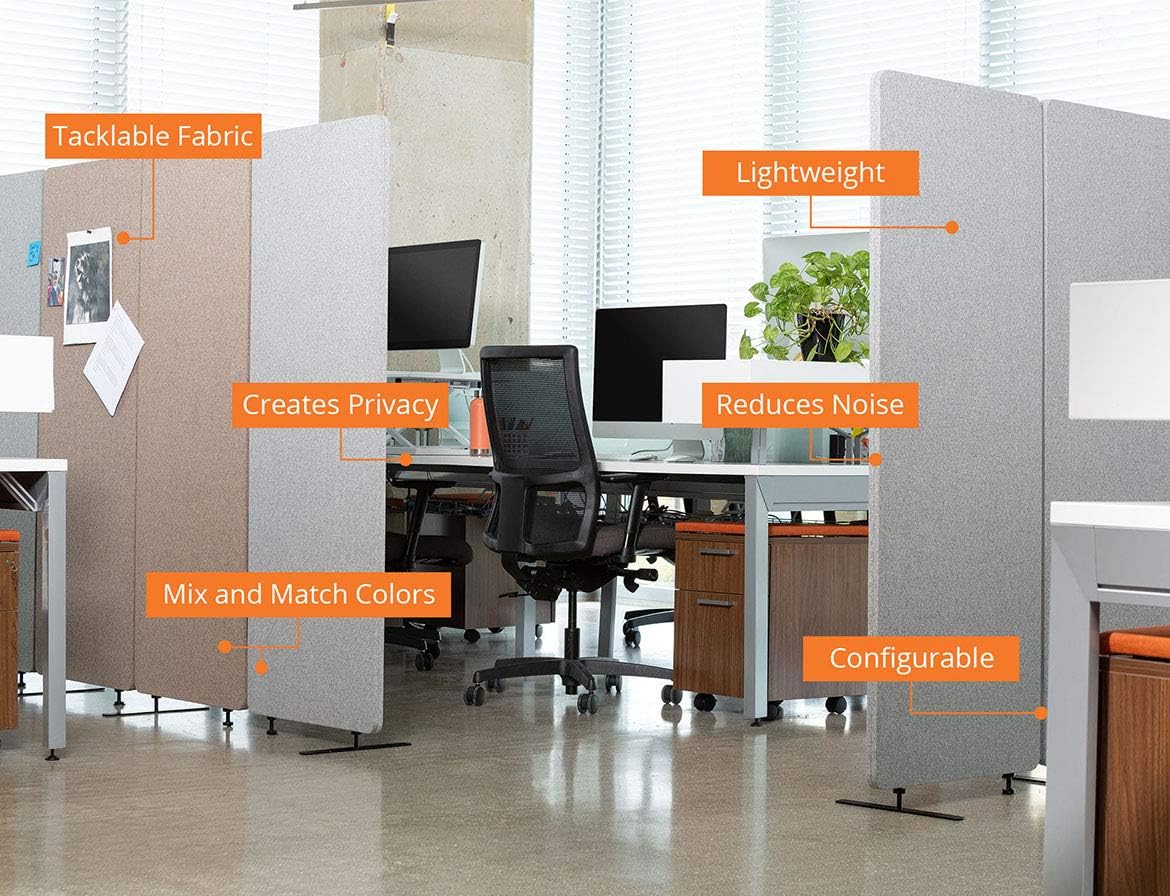 Stand Up Desk Store ReFocus Clamp-on Acoustic Desk Divider Privacy Panel That Reduces Noise and Visual Distractions (Ash Gray, 47.25" x 23.6", 23.6" x 23.6", & 23.6" x 23.6")
