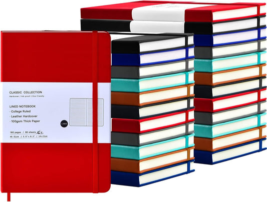 Coopay 24 Pack A5 Journal Notebooks Bulk, 160 Pages, 100GSM Thick Paper, 8.3 x 5.5 inch Hardcover Lined Leather Journals for Writing Office School Business,Bulk Notebook for Work Men Women(6 Colors)