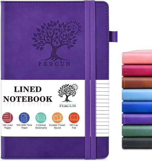 Graph Paper Notebook, 160 Pages Grid Journal for women & men, A5 Hardcover Leather Graphing Notebook for School, Work, Travel, Note Taking 5.9”x8.5” (Purple)