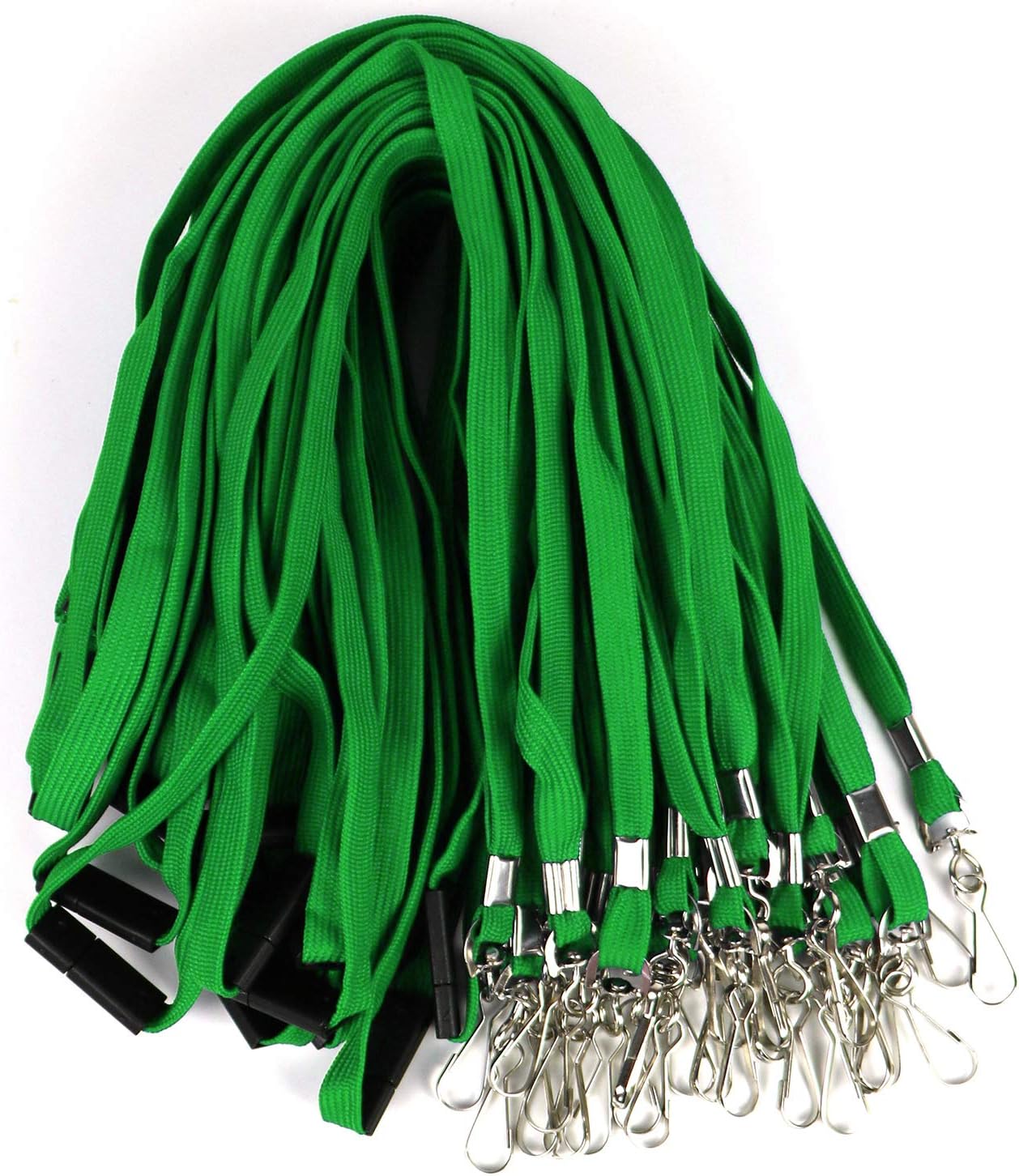 Safety Breakaway Lanyard With J-Hook for ID Badges, Cruise, Business Card, NameTag - Premium Flat Lanyards for Women/Men, Employees, Students (Green, Breakaway 50 Pack)