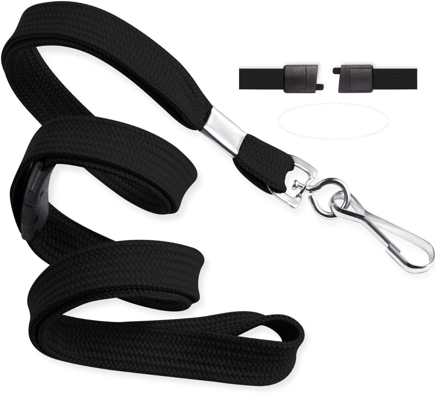 MIFFLIN-USA Flat Breakaway Safety Lanyard for ID Badges (Black, 36 Inch, 5 Pack), Soft Woven Neck Line