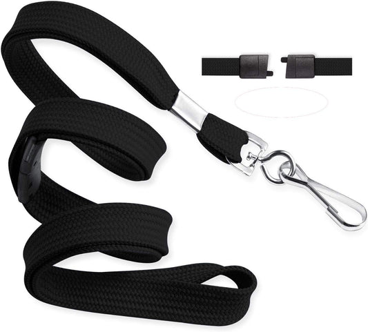 MIFFLIN-USA Flat Breakaway Safety Lanyard for ID Badges (Black, 36 Inch, 5 Pack), Soft Woven Neck Line